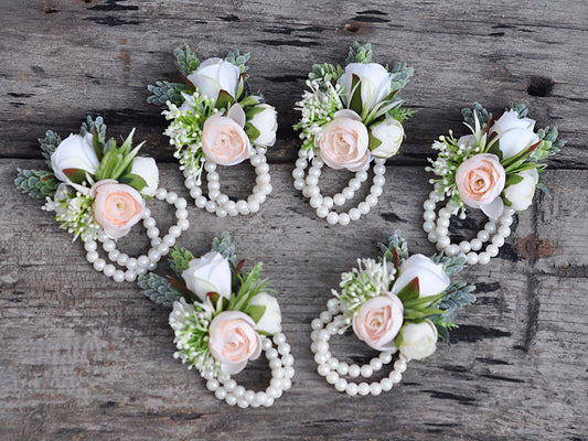 Personalized Champagne Rose Pearl Bracelet Wrist Corsage Gift For Her Rustic Wedding,Bridesmaid,Prom,Mom,Bridal Accessories,Boutonniere Gift