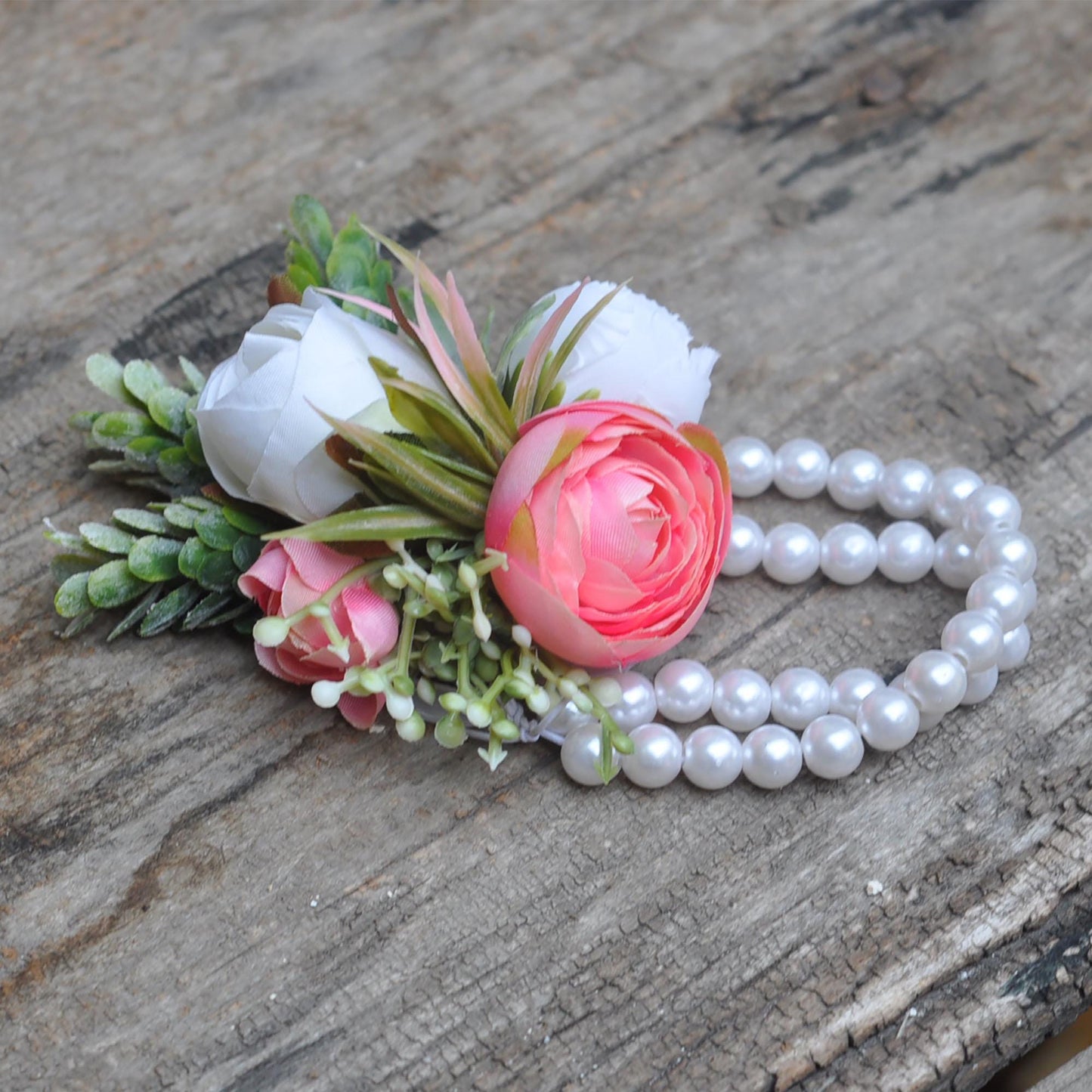 Personalized Hot Pink Rose Pearl Bracelet Wrist Corsage Prom Gift for Her Flower Girl, Outdoor Wedding, Bridal Accessories, Bridesmaid Gift