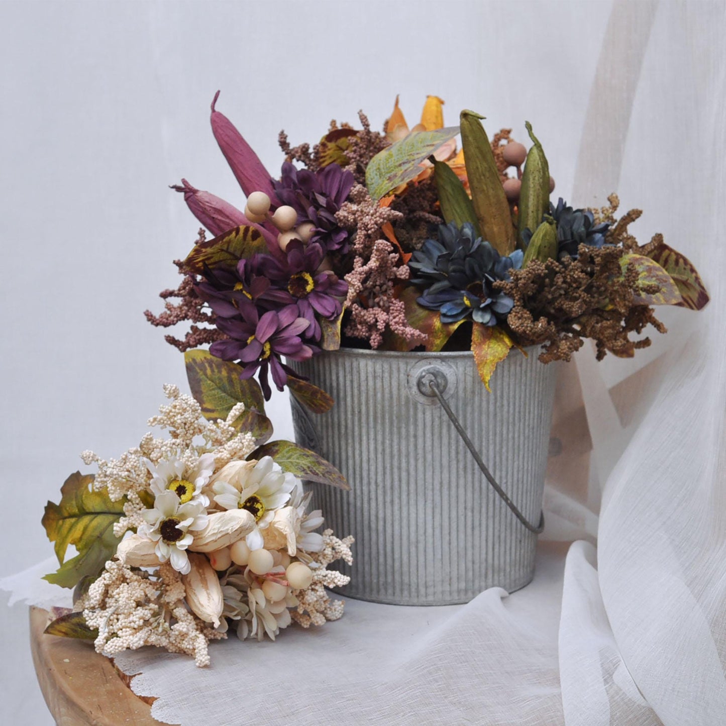 Sunflower Wildflower Bouquet, Daisy Bouquet, Gumbo Berry Bouquet, Faux Floral Arrangements for DIY Home Decor, Table Centerpiece, Wedding