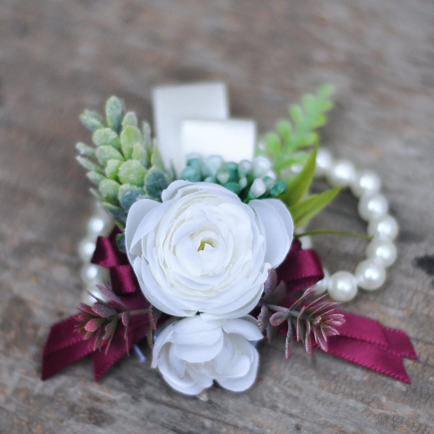 Personalized White Rose Pearl Bracelet Ribbon Corsage Gift for Her Bridesmaid Mom, Fantasy Boho Wedding Bridal Accessories, Prom Boutonniere