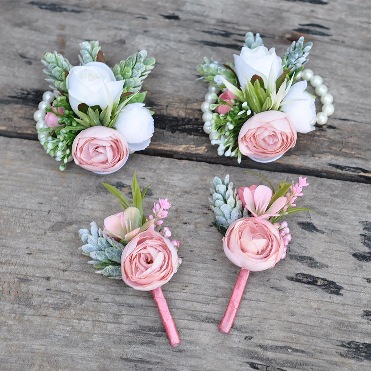 Personalized Dusty Pink Rose Pearl Bracelet Wrist Corsage Gift for Her Bridesmaid, Mom, Rustic Wedding Bridal Accessories, Prom Boutonniere