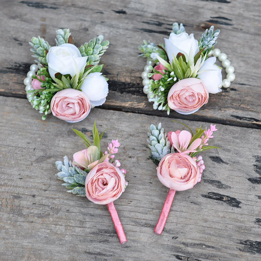 Personalized Dusty Pink Rose Pearl Bracelet Wrist Corsage Gift for Her Bridesmaid, Mom, Rustic Wedding Bridal Accessories, Prom Boutonniere