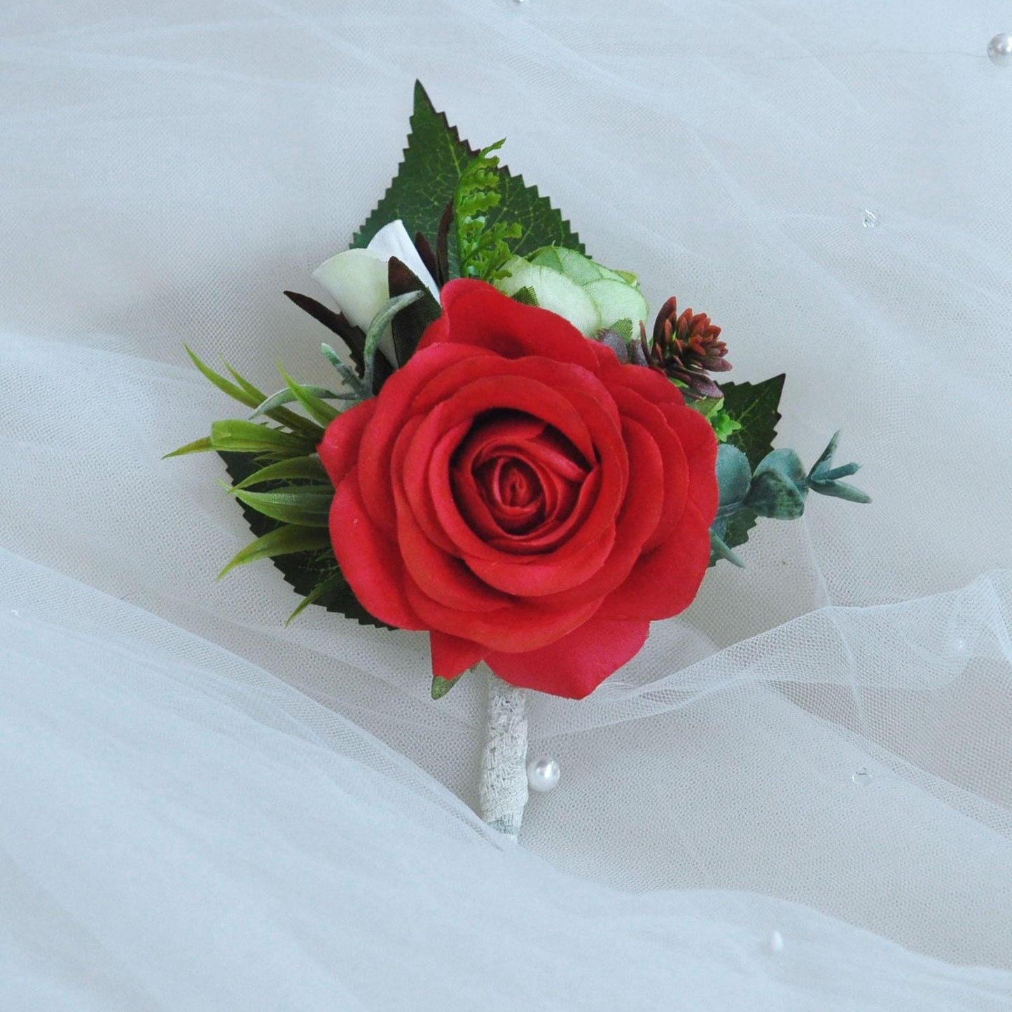 China Red Rose with heart Pearl Bracelet Wrist corsage gift for her Anniversary/Prom/Bridesmaid/Mom/Bridal accessories gift, cake topper