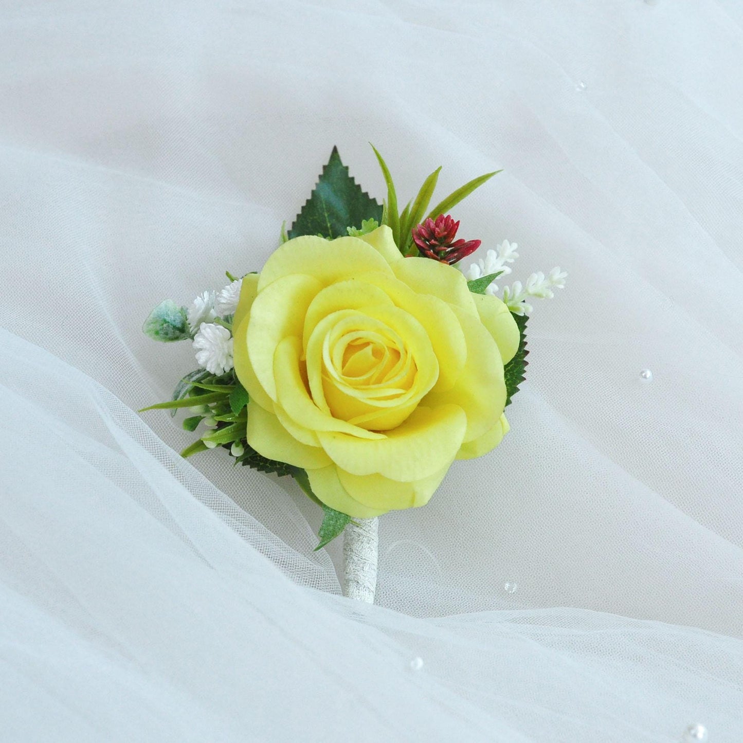 Wrist Pearl Bracelet Yellow Rose Corsage, Rustic Real Touch Rose Corsage, Boho Wedding Bracelet, Yellow Rose Boutonniere Gift For Her