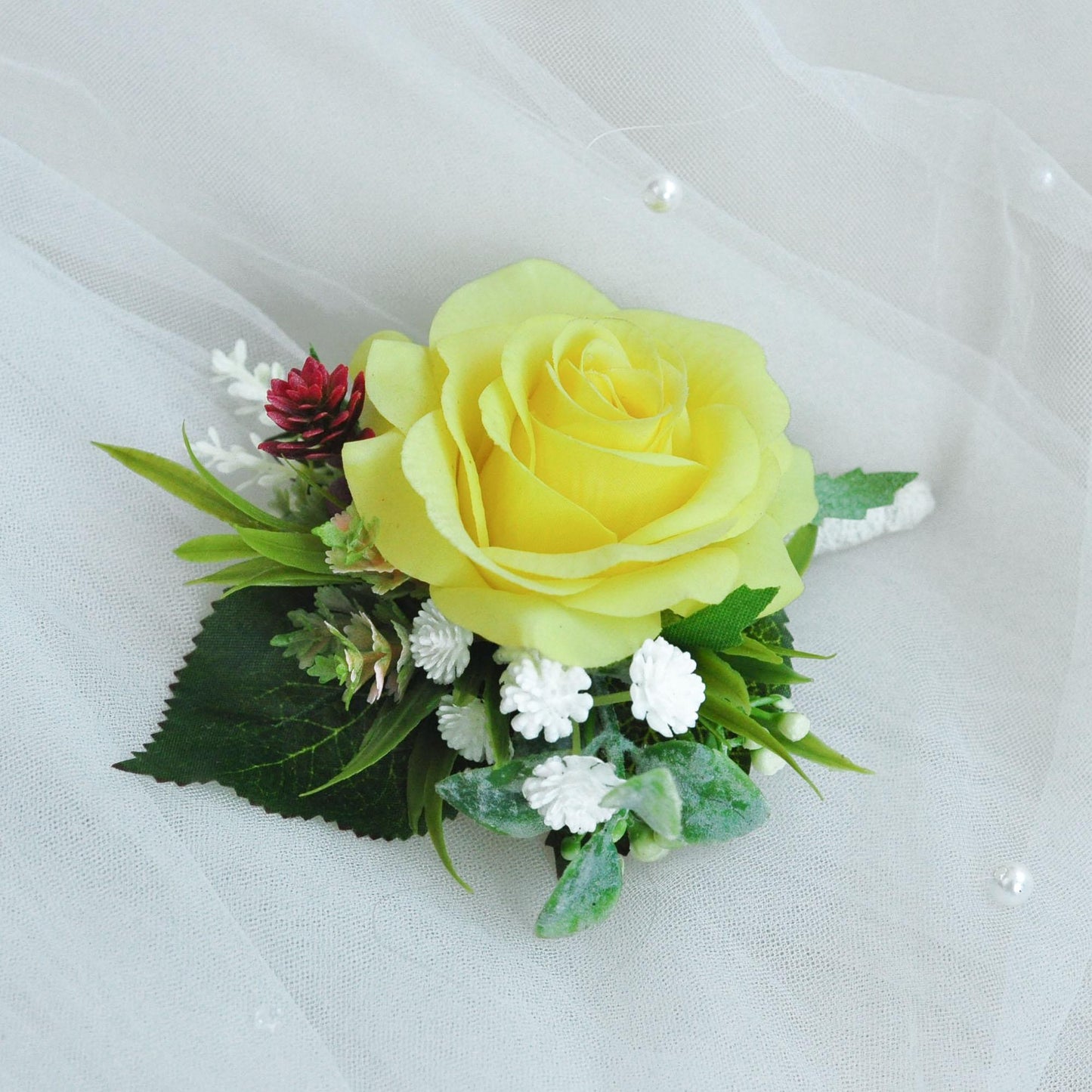 Wrist Pearl Bracelet Yellow Rose Corsage, Rustic Real Touch Rose Corsage, Boho Wedding Bracelet, Yellow Rose Boutonniere Gift For Her