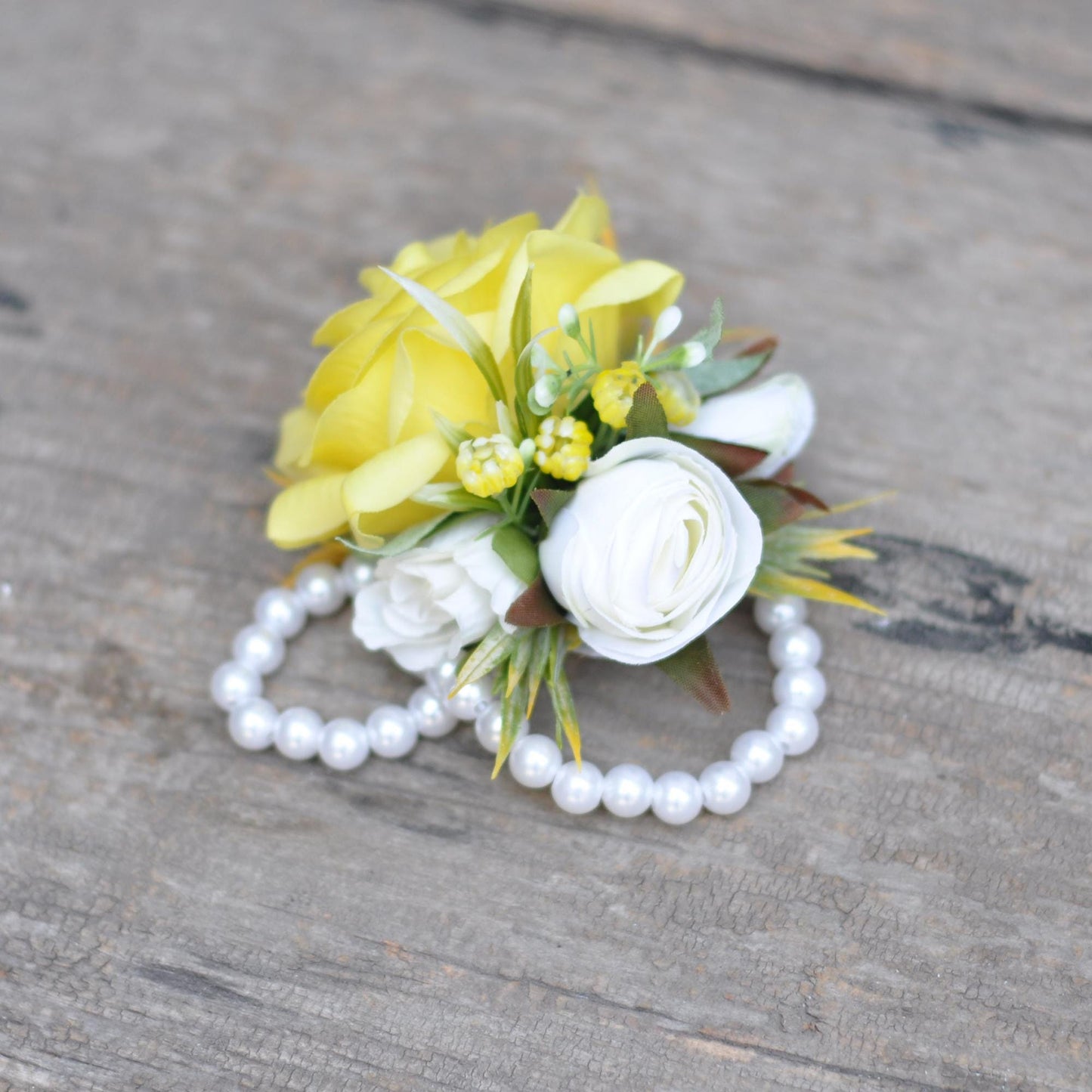 Wrist Pearl Bracelet Yellow Rose Corsage, Rustic Real Touch Rose Corsage, Boho Wedding Bracelet, Yellow Rose Boutonniere Gift For Her