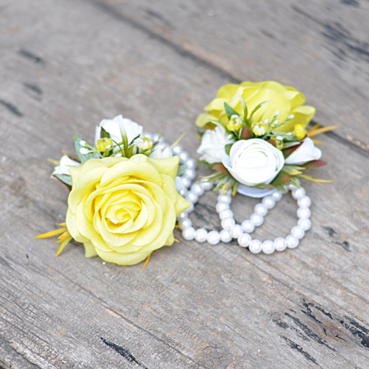 Wrist Pearl Bracelet Yellow Rose Corsage, Rustic Real Touch Rose Corsage, Boho Wedding Bracelet, Yellow Rose Boutonniere Gift For Her