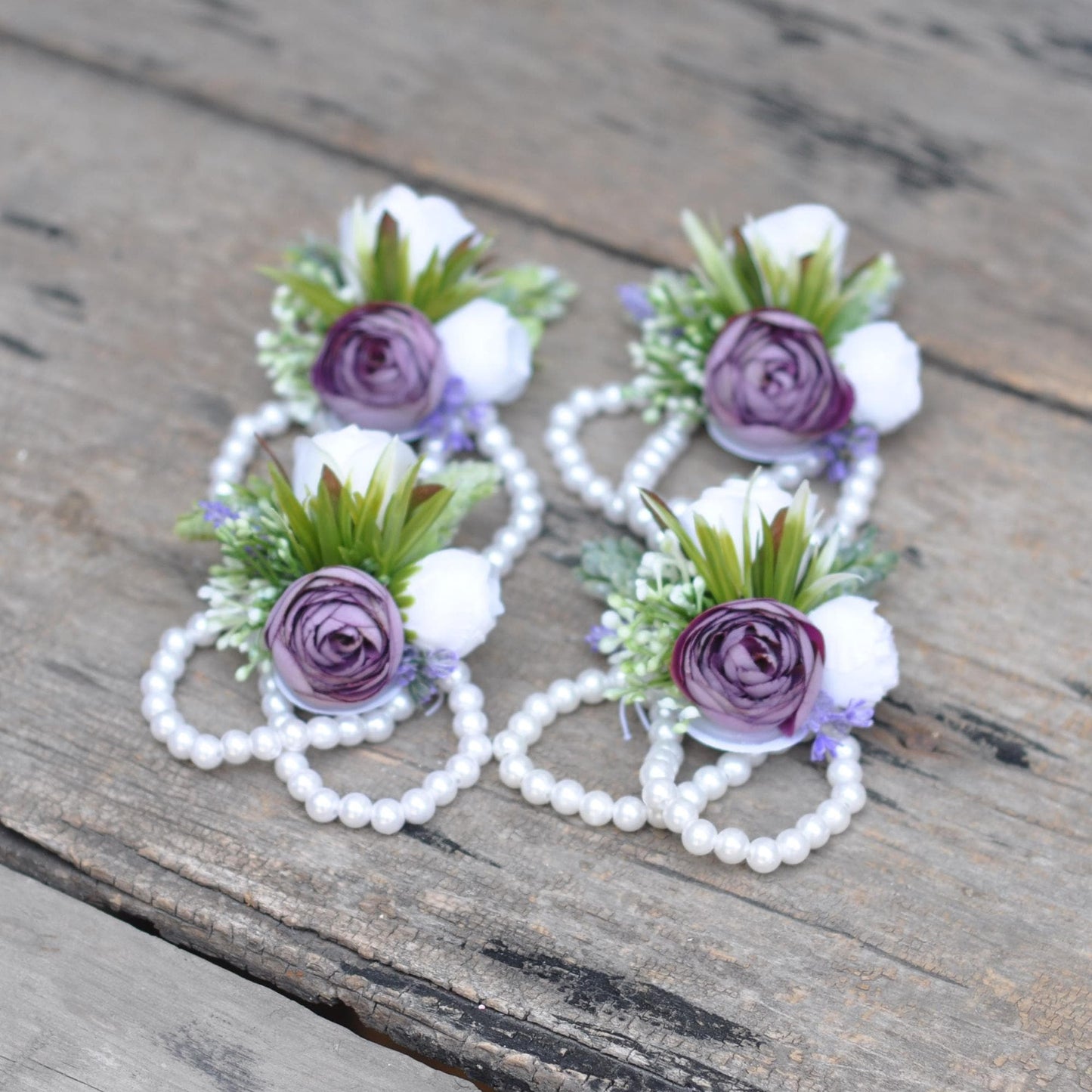 Personalized Royal Purple Rose Pearl Bracelet Wrist Corsage Gift for Bridesmaid, Royal Wedding, Bridal Accessories, Prom Boutonniere Gift