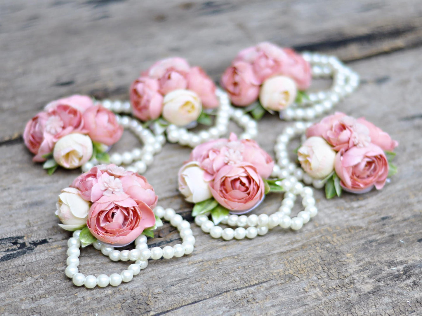 Blush Pink Pearl Bracelet Wrist Corsage Gift for Her Bridesmaid, Mom, Prom, Country Wedding Bridal Accessories, Best Man Boutonniere Gift