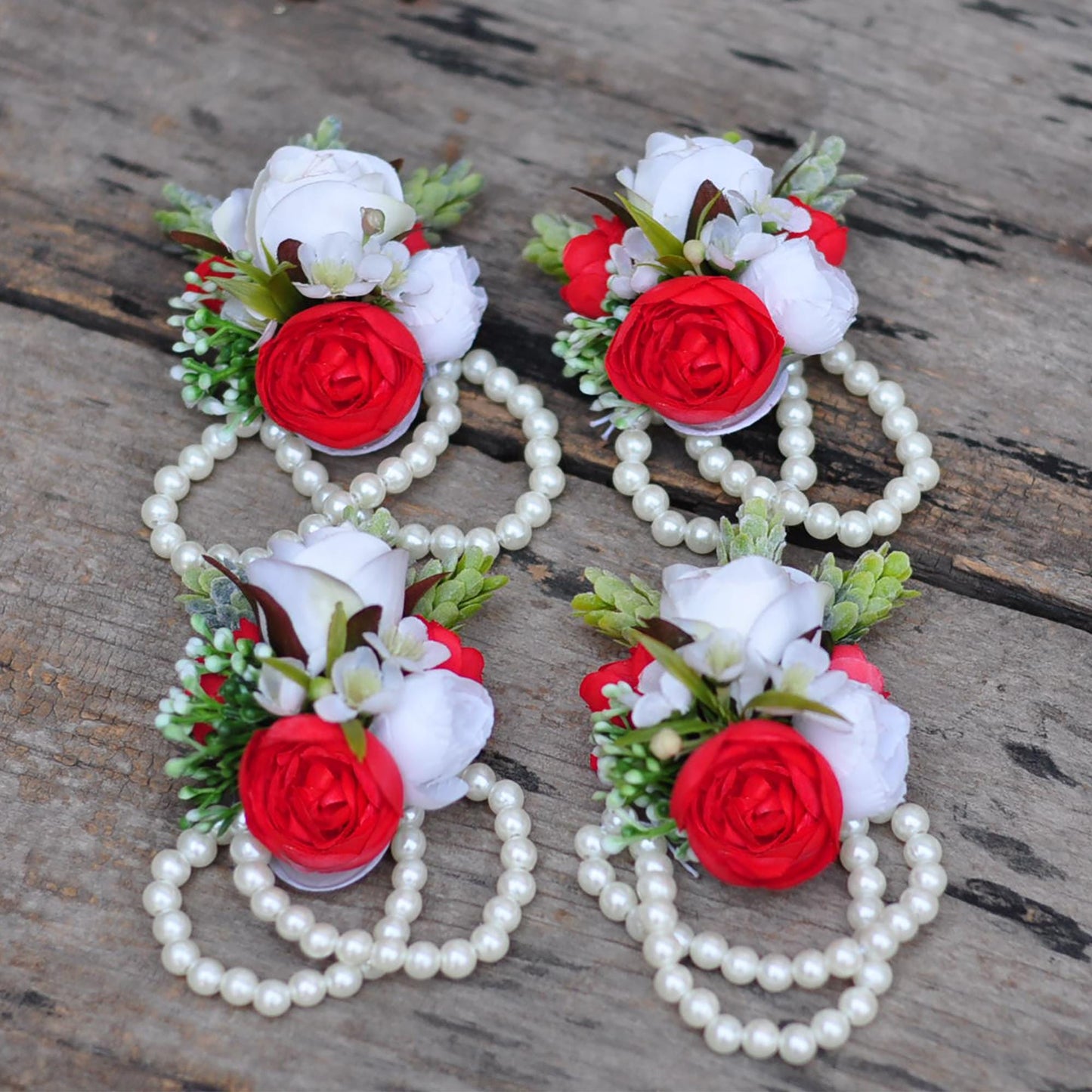 Pure Red Rose Pearl Bracelet Wrist Corsage Gift for Her Mom, Bridesmaid Gift, Classic Wedding Bridal Accessories, Prom Boutonniere Gift