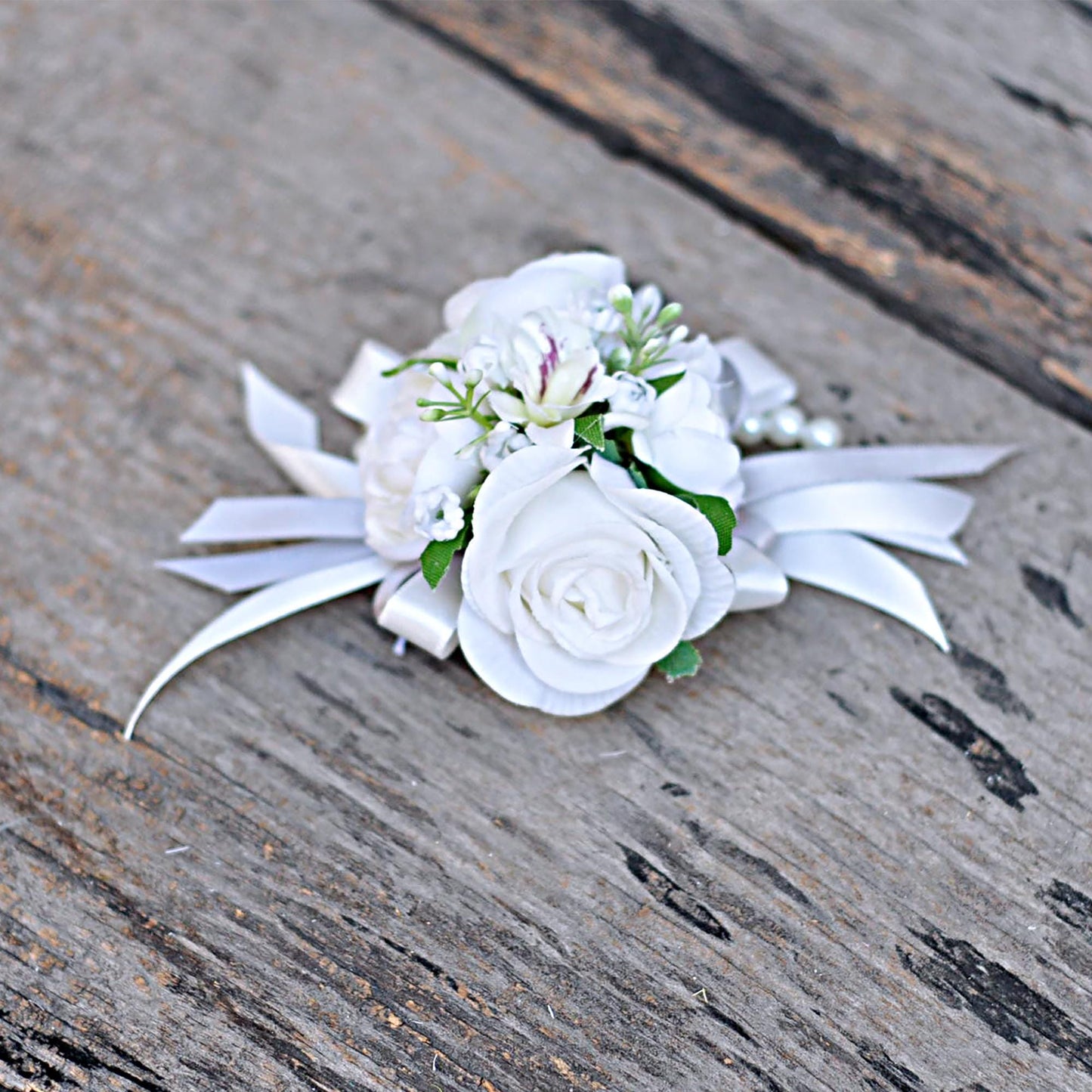 Real Touch White Rose Pearl Bracelet Wrist Corsage Gift for Her Wedding, Bridesmaid Gift, Flower Girl Gift, Bridal Accessories, Boutonniere