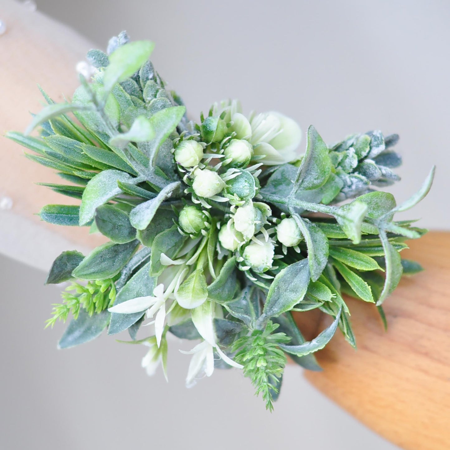 Dusty Green Wildflower Pearl Bracelet Wrist Corsage Gift for Rustic Wedding, Garden Farm Wedding, Prom, Bridesmaid Bridal Accessories Gift