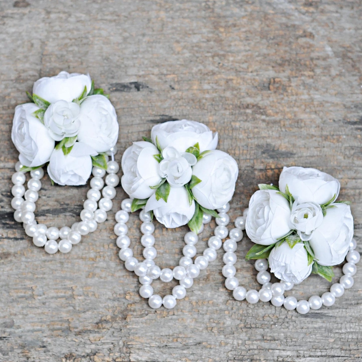 Cute White Rose Pearl Bracelet Wrist Corsage Gift for Her Bridesmaid, Prom, Anniversary, Baby Shower, Bridal Accessories, Groom Boutonniere