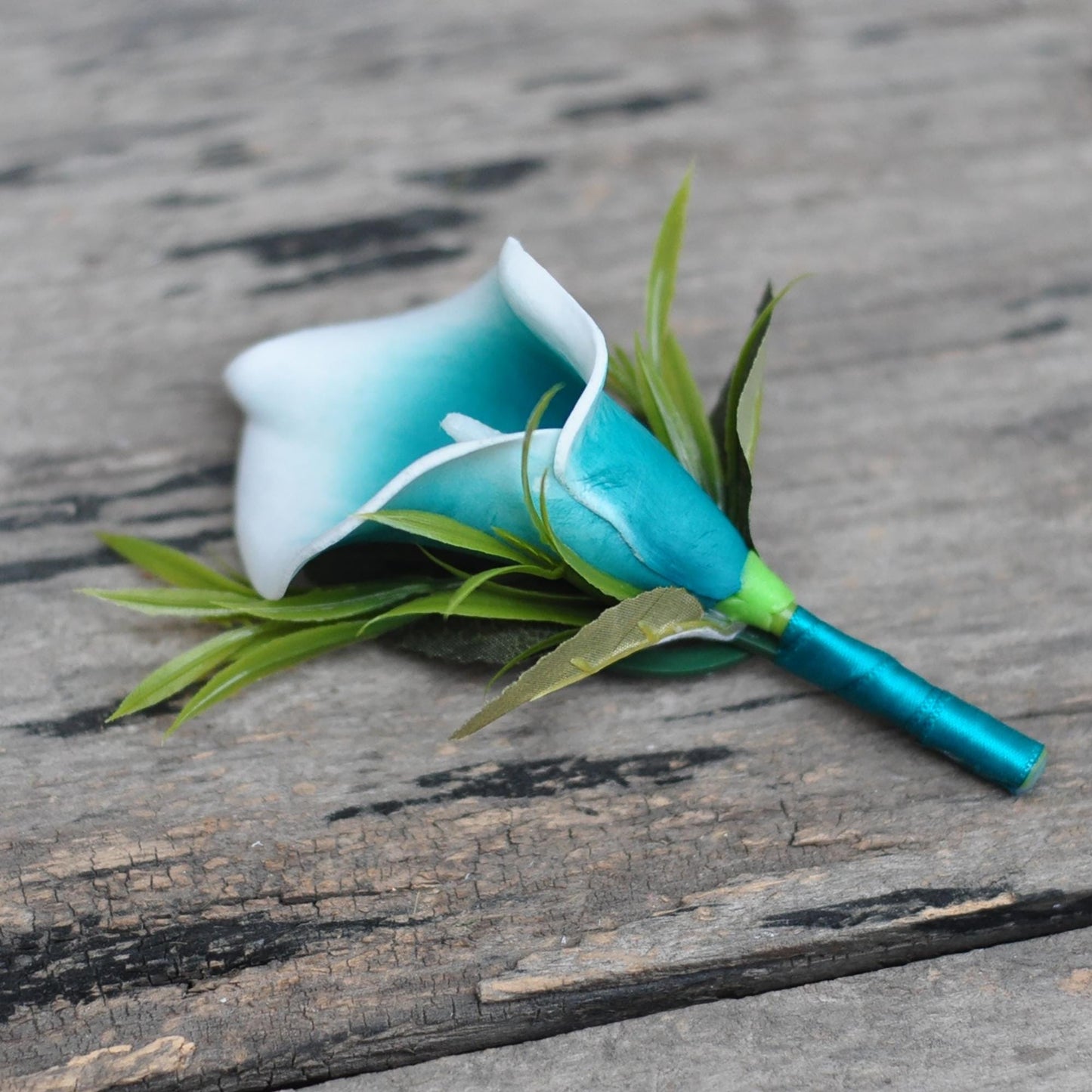 Real Touch Solid Teal Calla Lily Pearl Bracelet Wrist Corsage, Mulberry Flower Corsage Gift For Prom, Wedding Gift, Best Man Boutonniere Dad