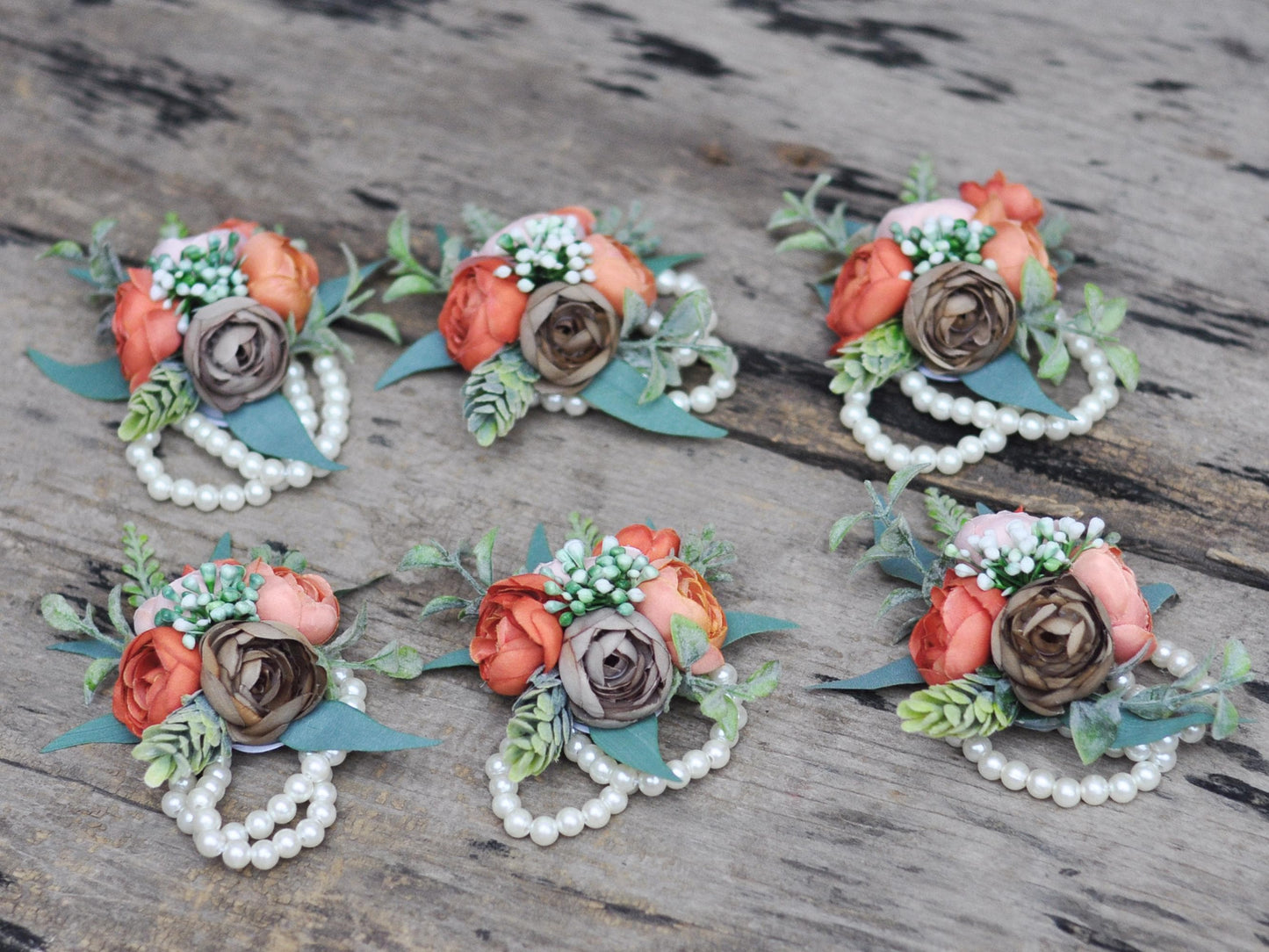 Personalized Brown Rose Pearl Bracelet Wrist Corsage Gift for Her Boho Wedding, Fall Wedding, Bridesmaid Gift, Mom Gift, Bridal Accessories