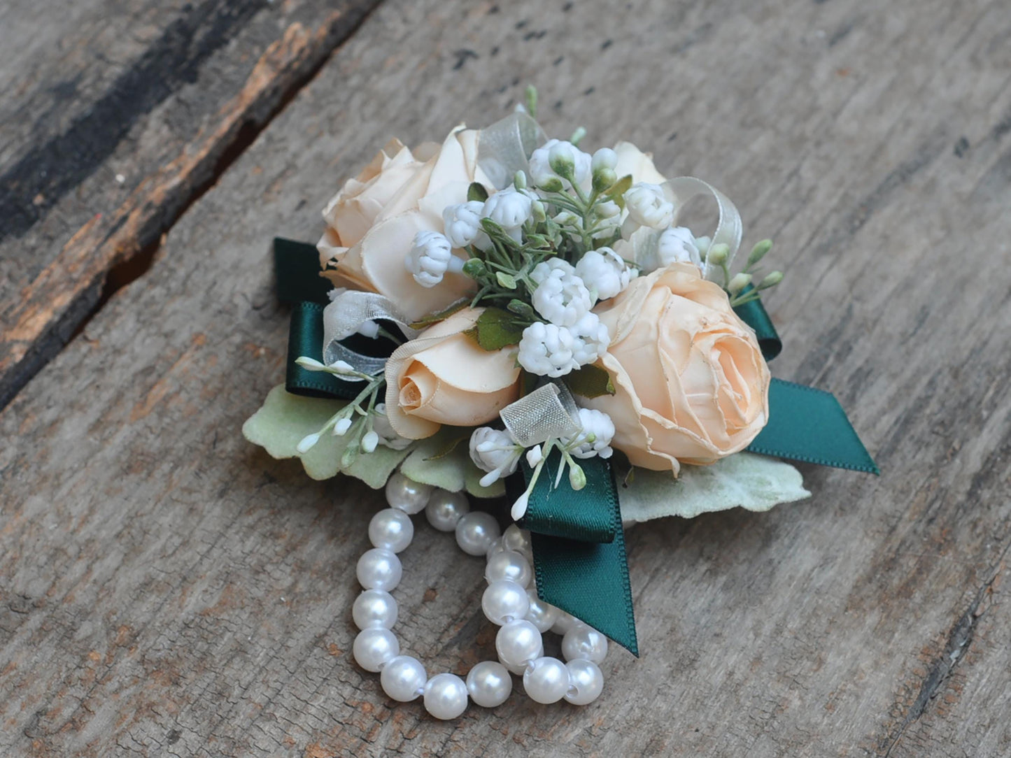 Elegant Burnt Champagne Rose Pearl Bracelet Wrist Corsage Gift for Her Mom, Prom, Rustic Wedding, Baby Shower, Bridesmaid Bridal Accessories