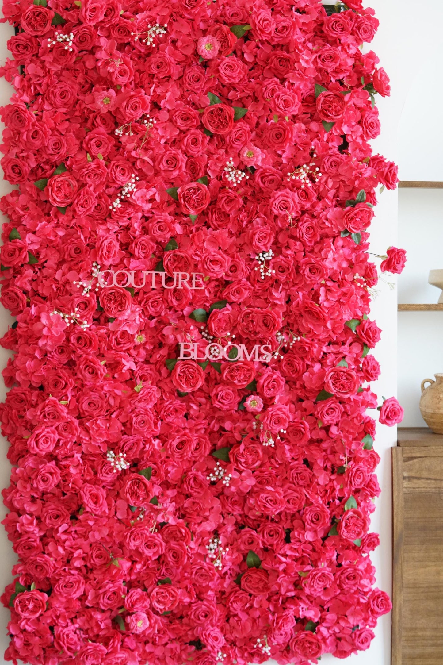 Rose Red Fabric Rose Flower Wall - Easy Install 5D Flower Panel, Custom Shop Wall Decor, Baby Shower Backdrop, Wedding Photo Background