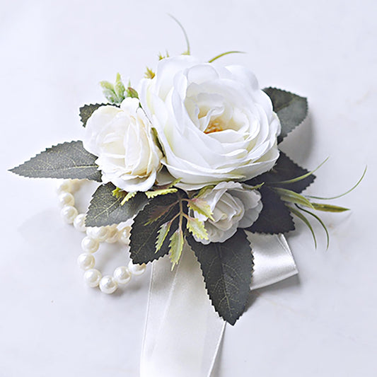 Choose Ribbon Colors Cream white Pearl Bracelet wrist Corsage, Rustic Wedding Corsage Can do Customized exclusive Ribbon gift