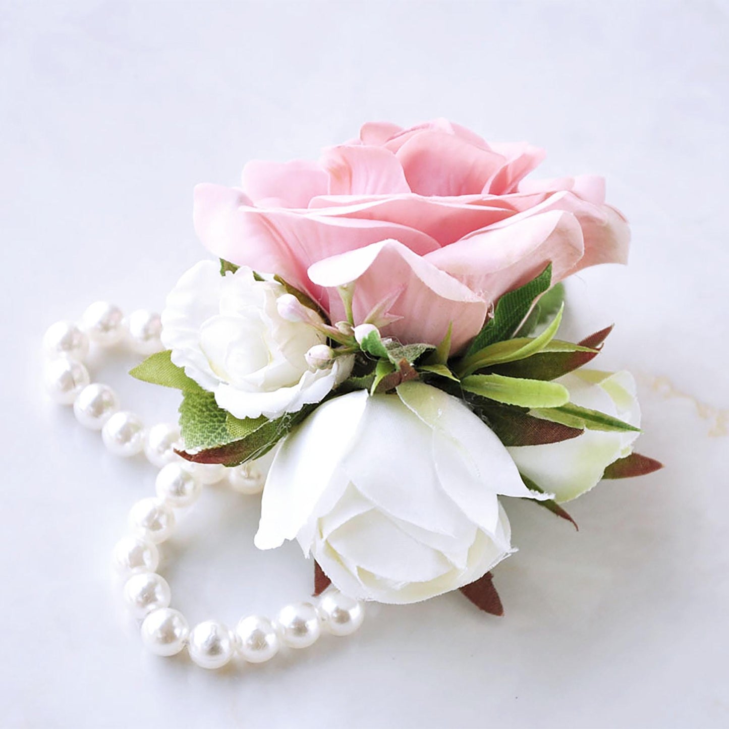 Personalized Real Touch Dusty Rose Pearl Bracelet Wrist Corsage Gift For Her Bridesmaid, Prom, Wedding, Bridal Accessories, Cake Topper Gift