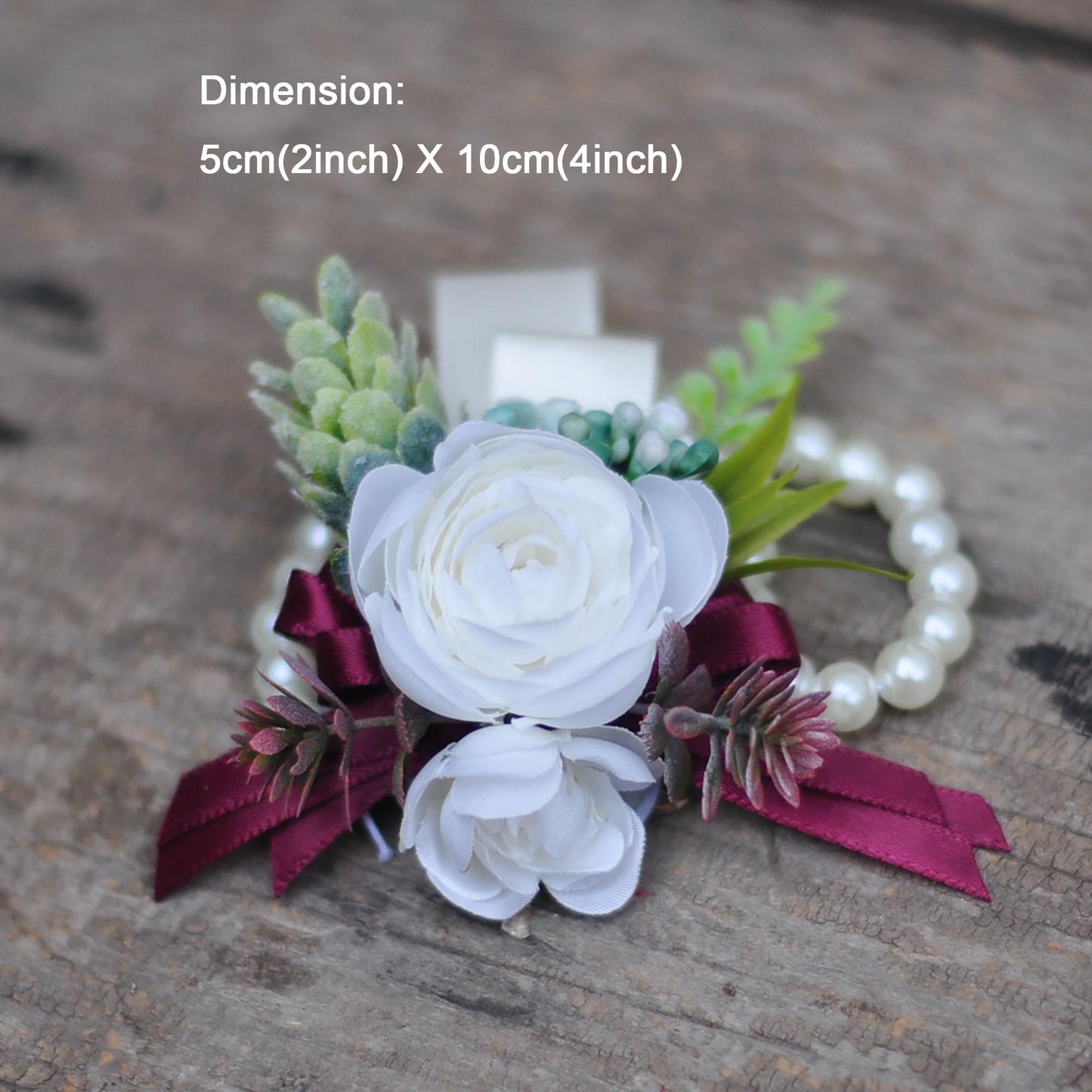 Personalized White Rose Pearl Bracelet Ribbon Corsage Gift for Her Bridesmaid Mom, Fantasy Boho Wedding Bridal Accessories, Prom Boutonniere