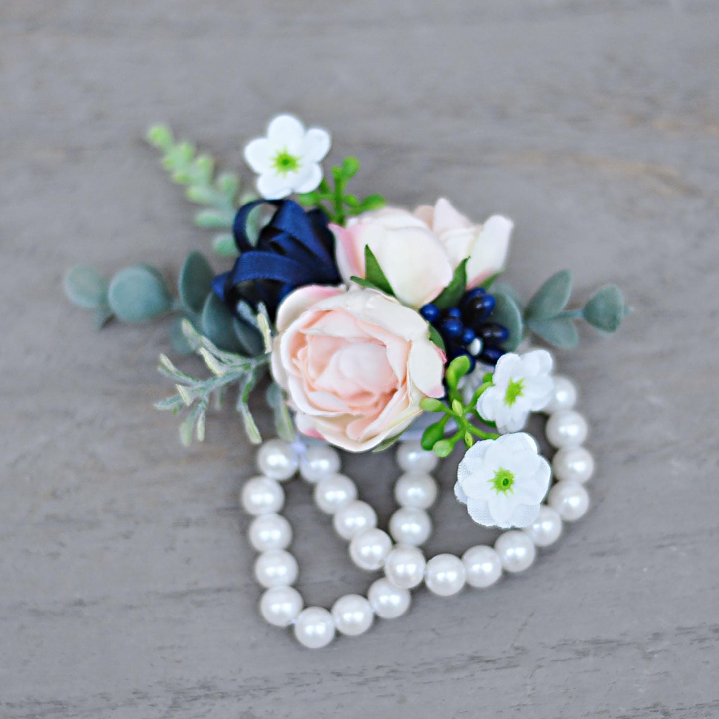 Rustic Champagne Pink Rose Pearl Bracelet, Navy Wrist Corsage Gift For Her Military Wedding, Mom, Bridesmaid Gift, Prom, Bridal Accessories