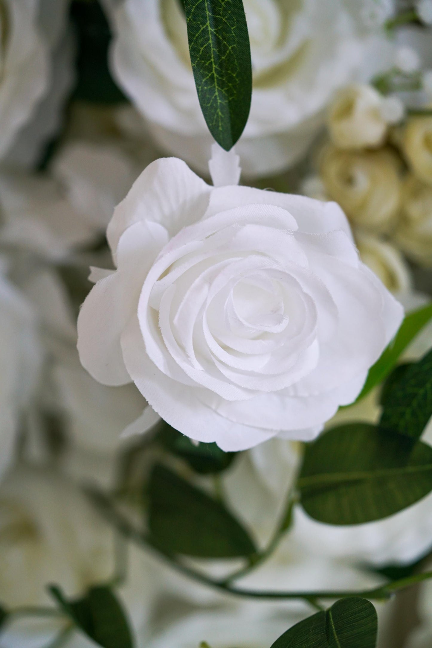 White Fabric Rose Flower Wall - Easy Install 5D Flower Panel, Custom Shop Wall Decor, Baby Shower Backdrop, Wedding Photo Background