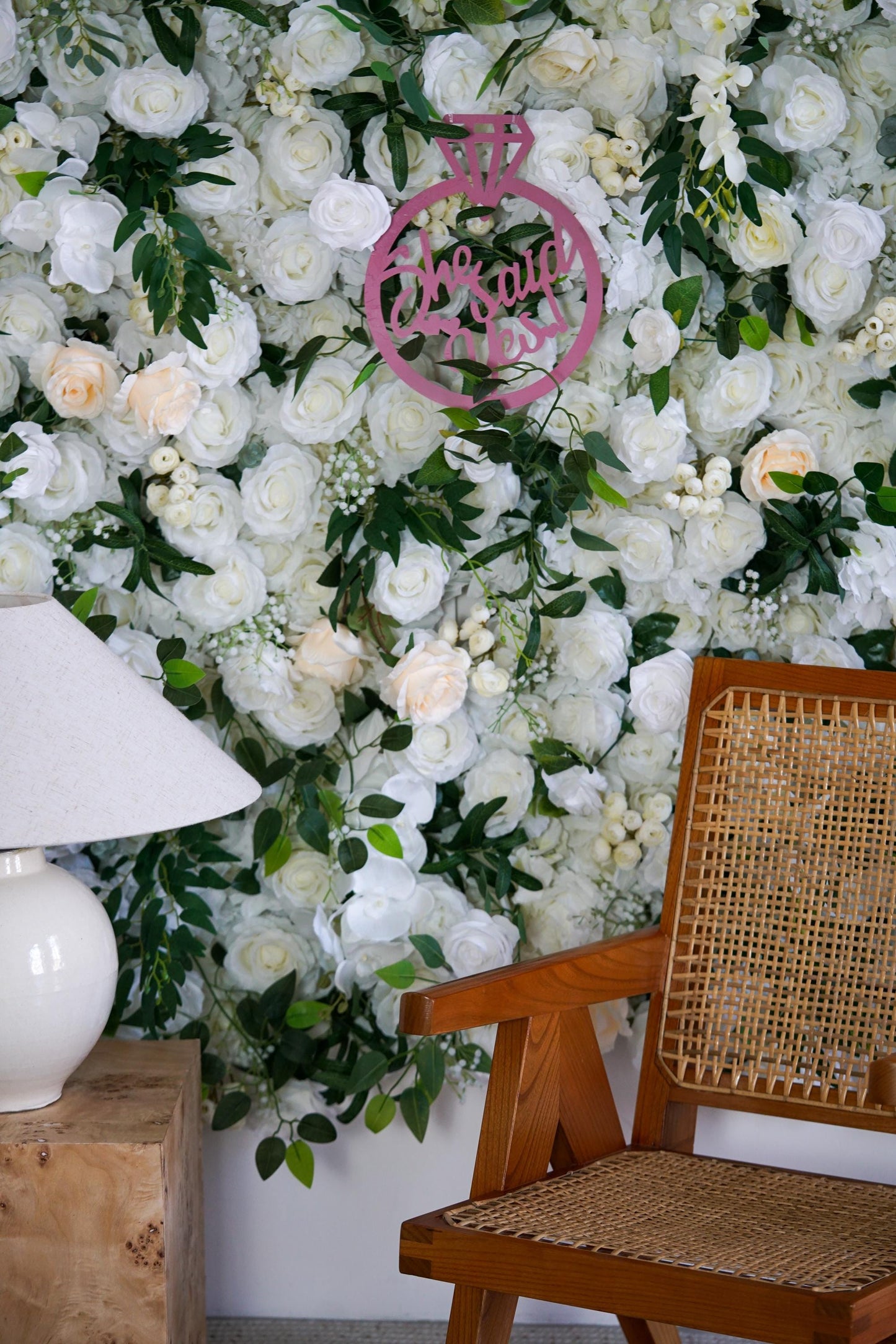 White Fabric Rose Flower Wall - Easy Install 5D Flower Panel, Custom Shop Wall Decor, Baby Shower Backdrop, Wedding Photo Background