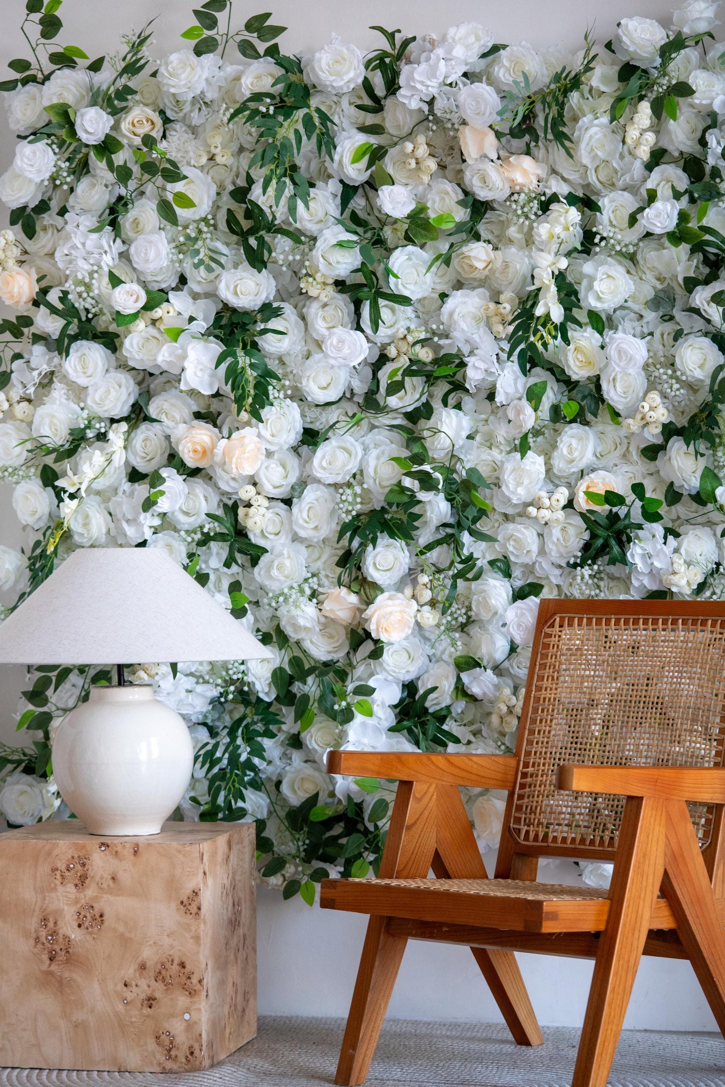 White Fabric Rose Flower Wall - Easy Install 5D Flower Panel, Custom Shop Wall Decor, Baby Shower Backdrop, Wedding Photo Background