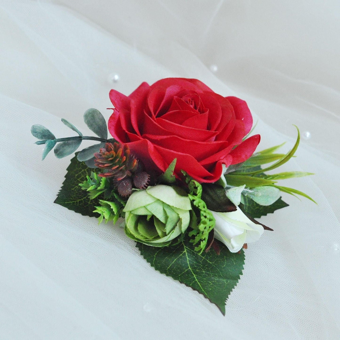 China Red Rose with heart Pearl Bracelet Wrist corsage gift for her Anniversary/Prom/Bridesmaid/Mom/Bridal accessories gift, cake topper