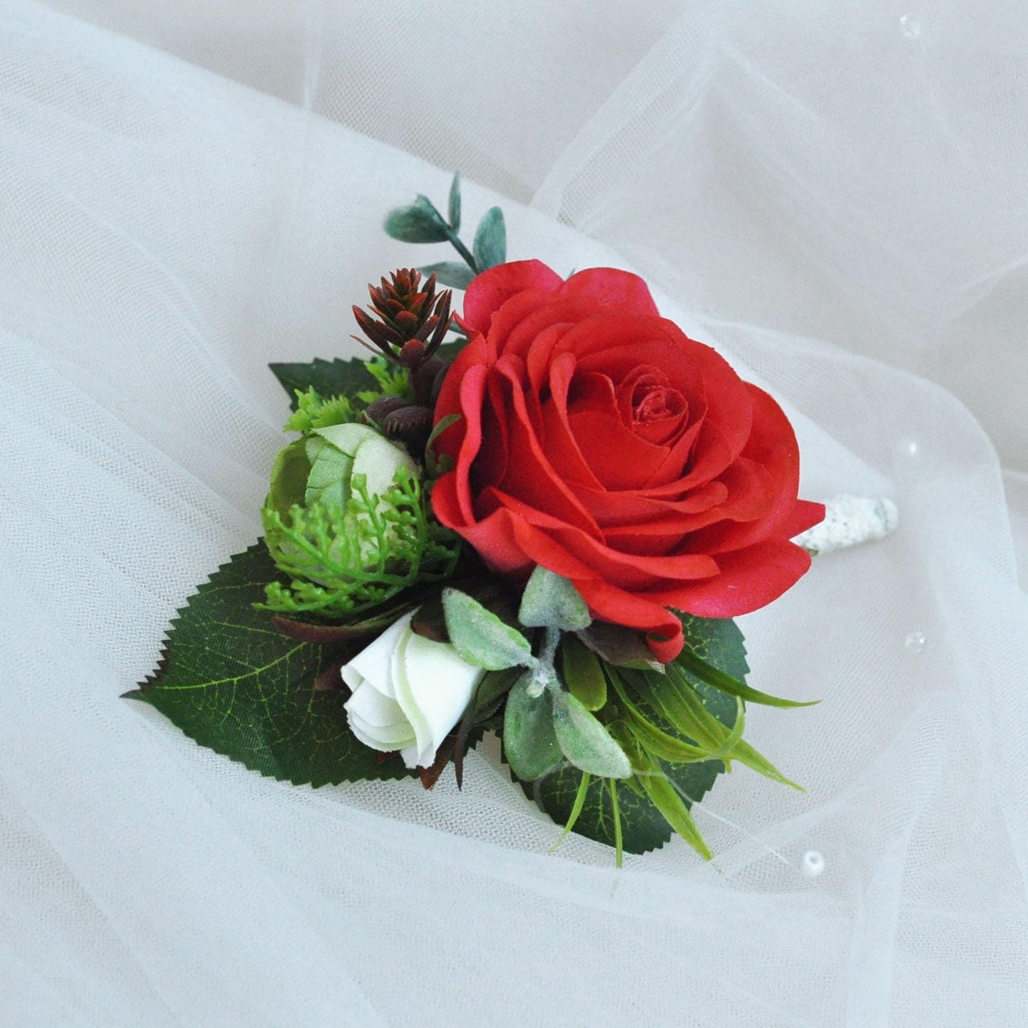 China Red Rose with heart Pearl Bracelet Wrist corsage gift for her Anniversary/Prom/Bridesmaid/Mom/Bridal accessories gift, cake topper