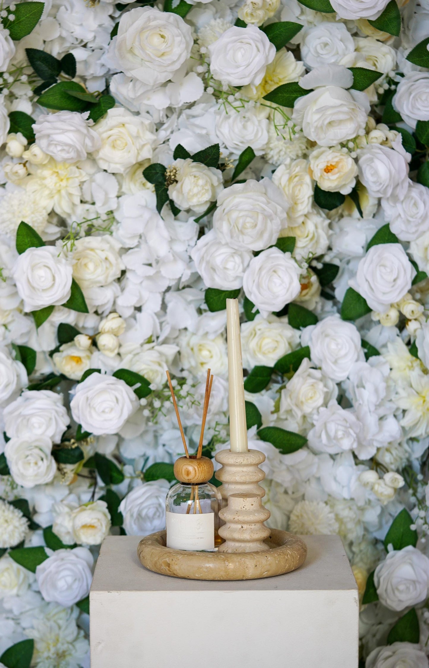 White Ivory Rose Flower Wall - Easy Install 5D Flower Panel, Custom Shop Wall Decor, Baby Shower Backdrop, Wedding Photo Background