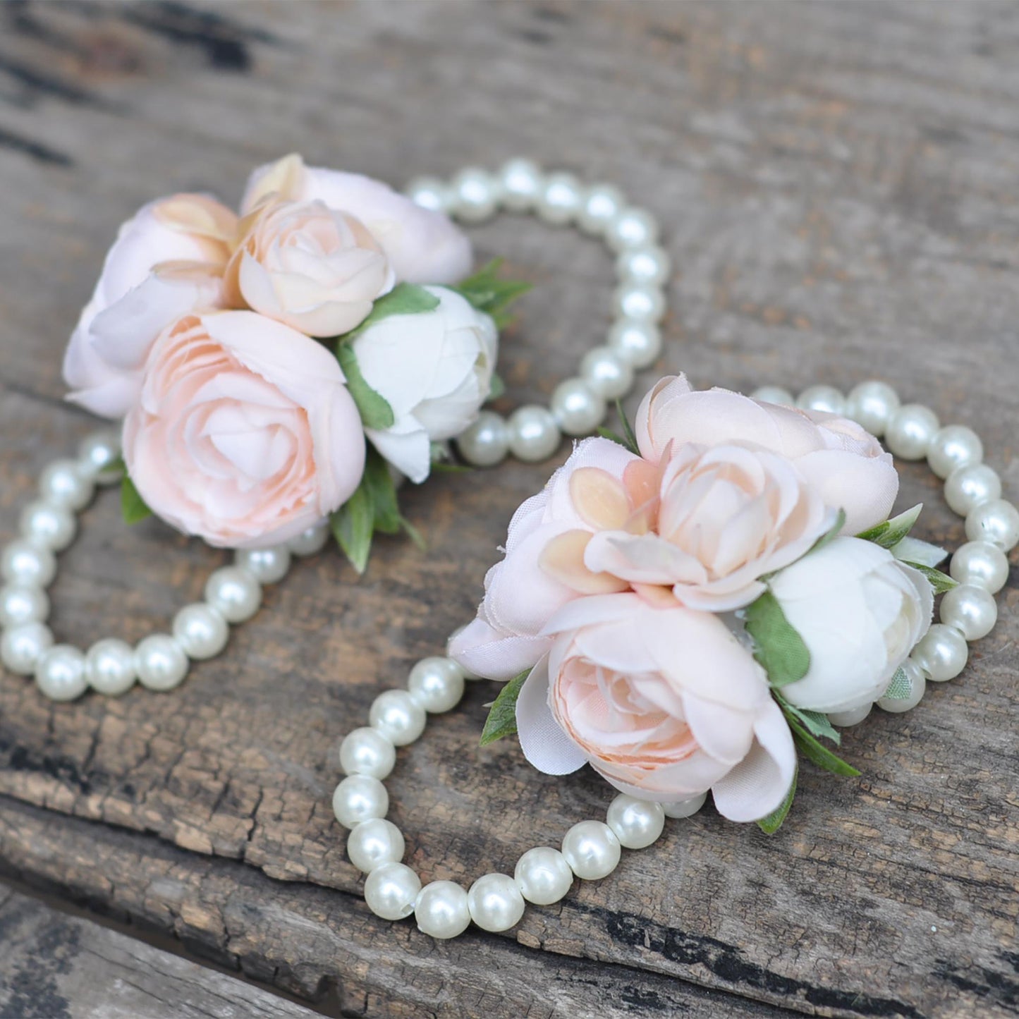 Cute Champagne Rose Pearl Bracelet Wrist Corsage Gift For Her Prom, Wedding Bracelet, Bridesmaid Gift, Flower Girl Gift, Boutonniere Gift