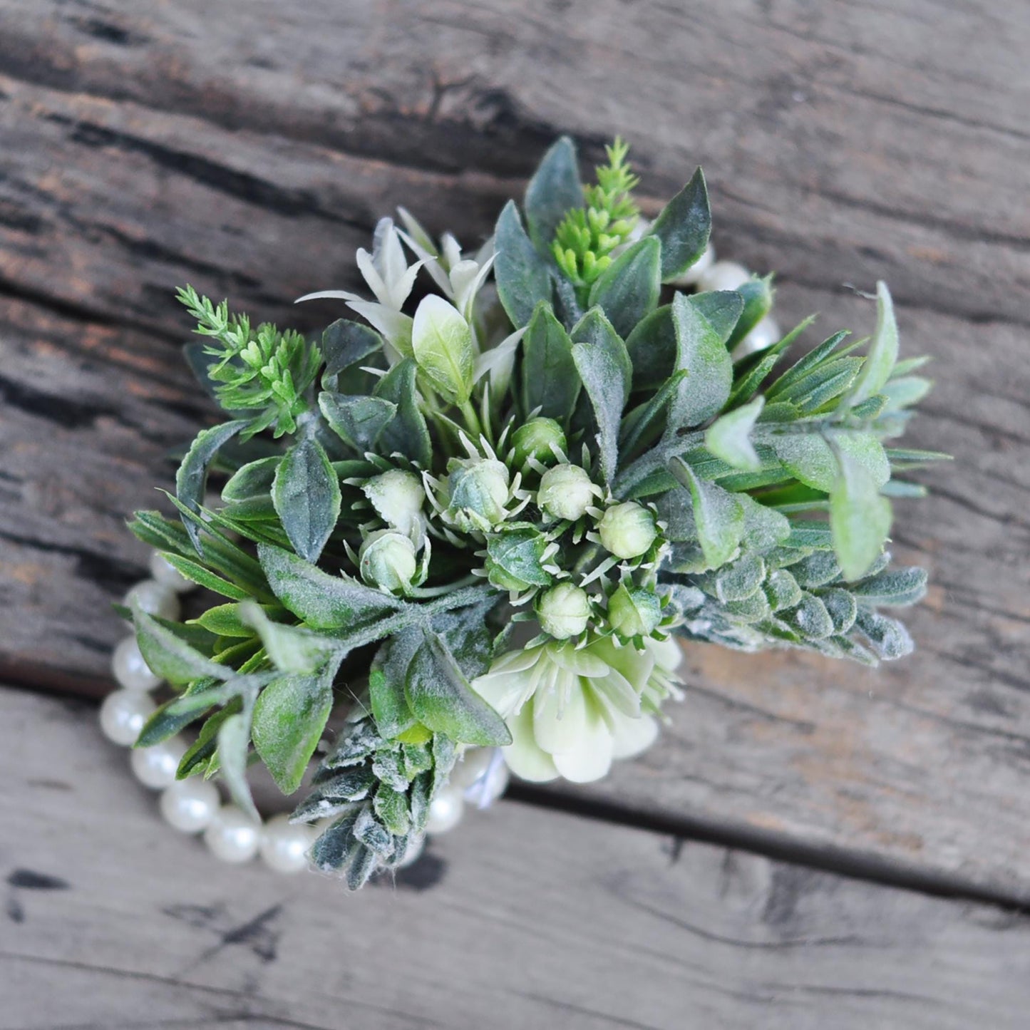 Dusty Green Wildflower Pearl Bracelet Wrist Corsage Gift for Rustic Wedding, Garden Farm Wedding, Prom, Bridesmaid Bridal Accessories Gift