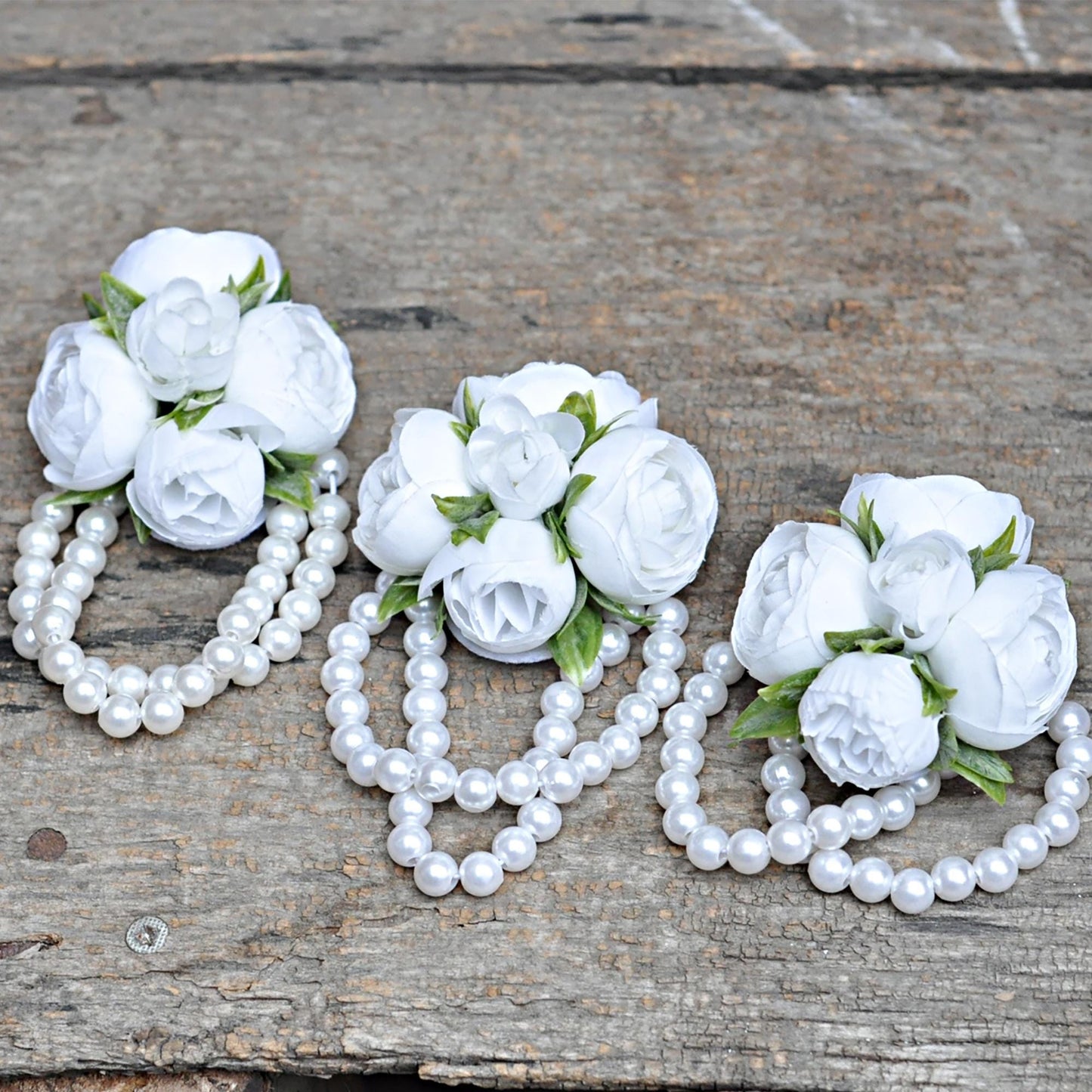 Cute White Rose Pearl Bracelet Wrist Corsage Gift for Her Bridesmaid, Prom, Anniversary, Baby Shower, Bridal Accessories, Groom Boutonniere