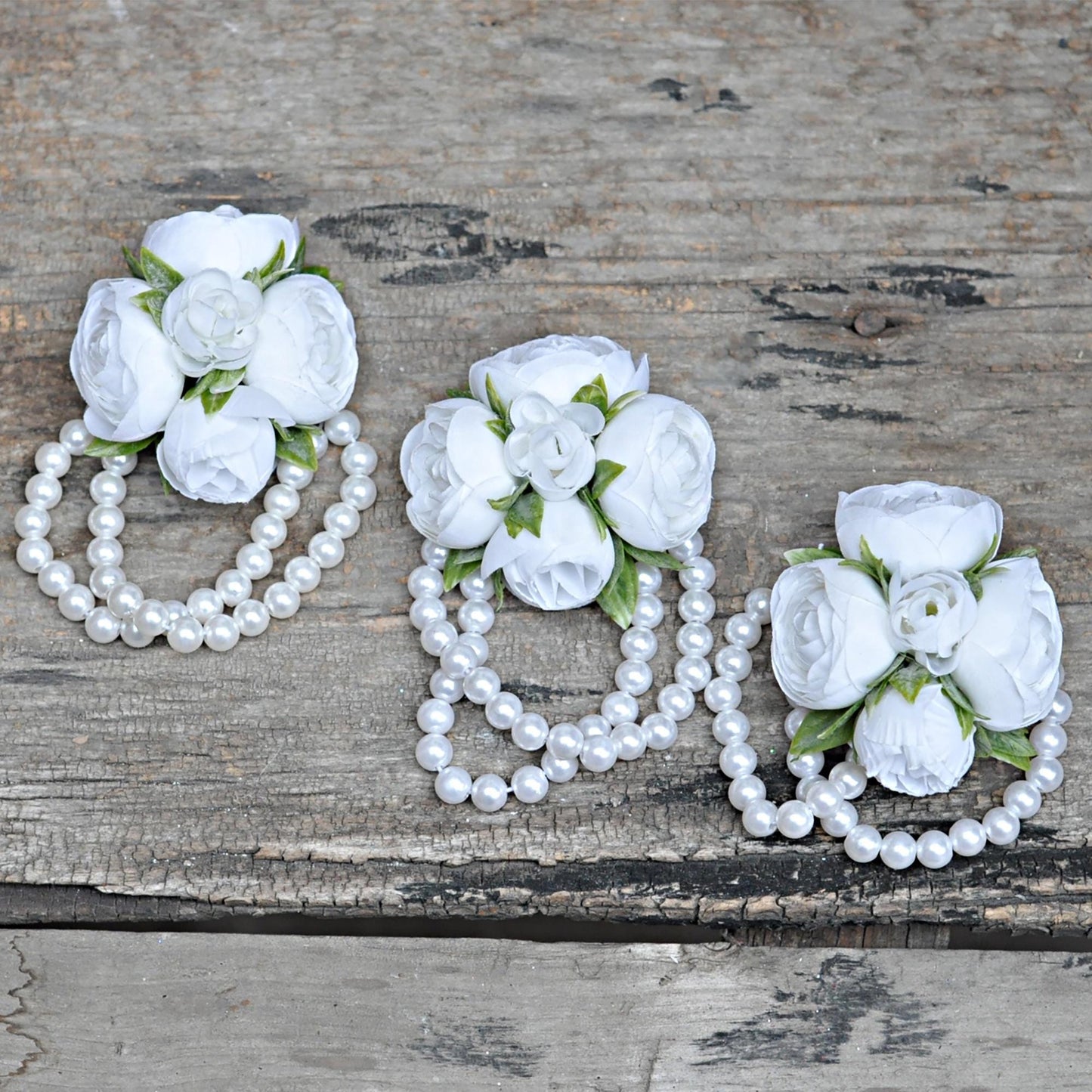 Cute White Rose Pearl Bracelet Wrist Corsage Gift for Her Bridesmaid, Prom, Anniversary, Baby Shower, Bridal Accessories, Groom Boutonniere