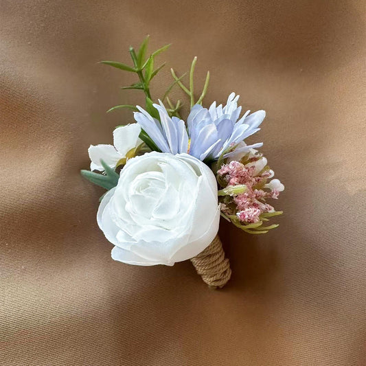 Rustic Peony Boutonniere, Daisy Boutonniere, Silk Ranunculus Boutonniere, Best Man Groom Boutonniere Gift, Beach Wedding Gift For Him