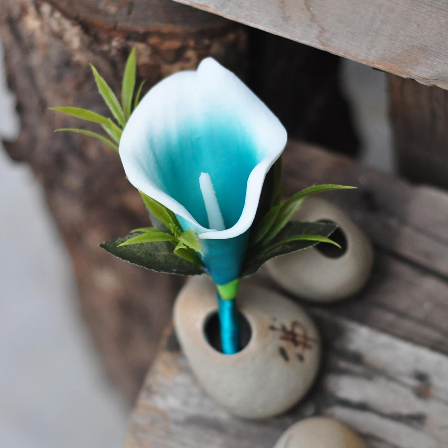 Real Touch Solid Teal Calla Lily Pearl Bracelet Wrist Corsage, Mulberry Flower Corsage Gift For Prom, Wedding Gift, Best Man Boutonniere Dad