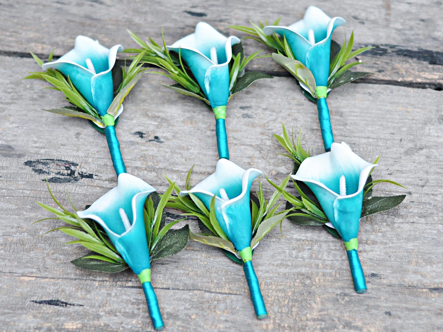 Real Touch Solid Teal Calla Lily Pearl Bracelet Wrist Corsage, Mulberry Flower Corsage Gift For Prom, Wedding Gift, Best Man Boutonniere Dad