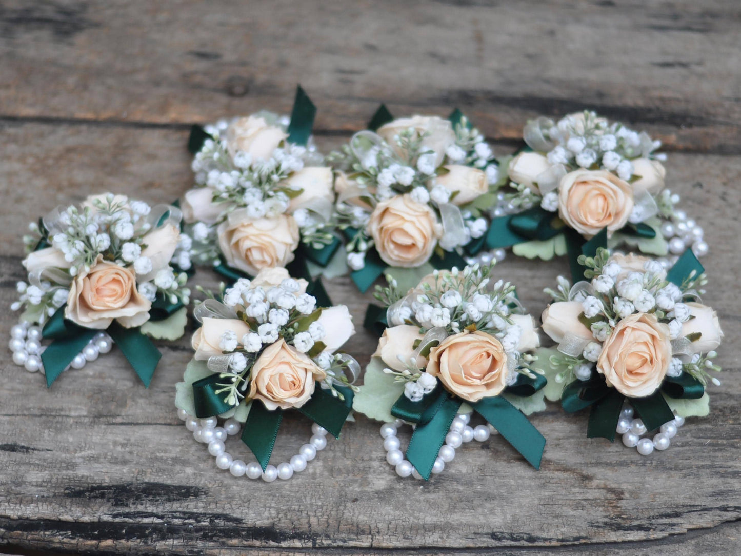 Elegant Burnt Champagne Rose Pearl Bracelet Wrist Corsage Gift for Her Mom, Prom, Rustic Wedding, Baby Shower, Bridesmaid Bridal Accessories