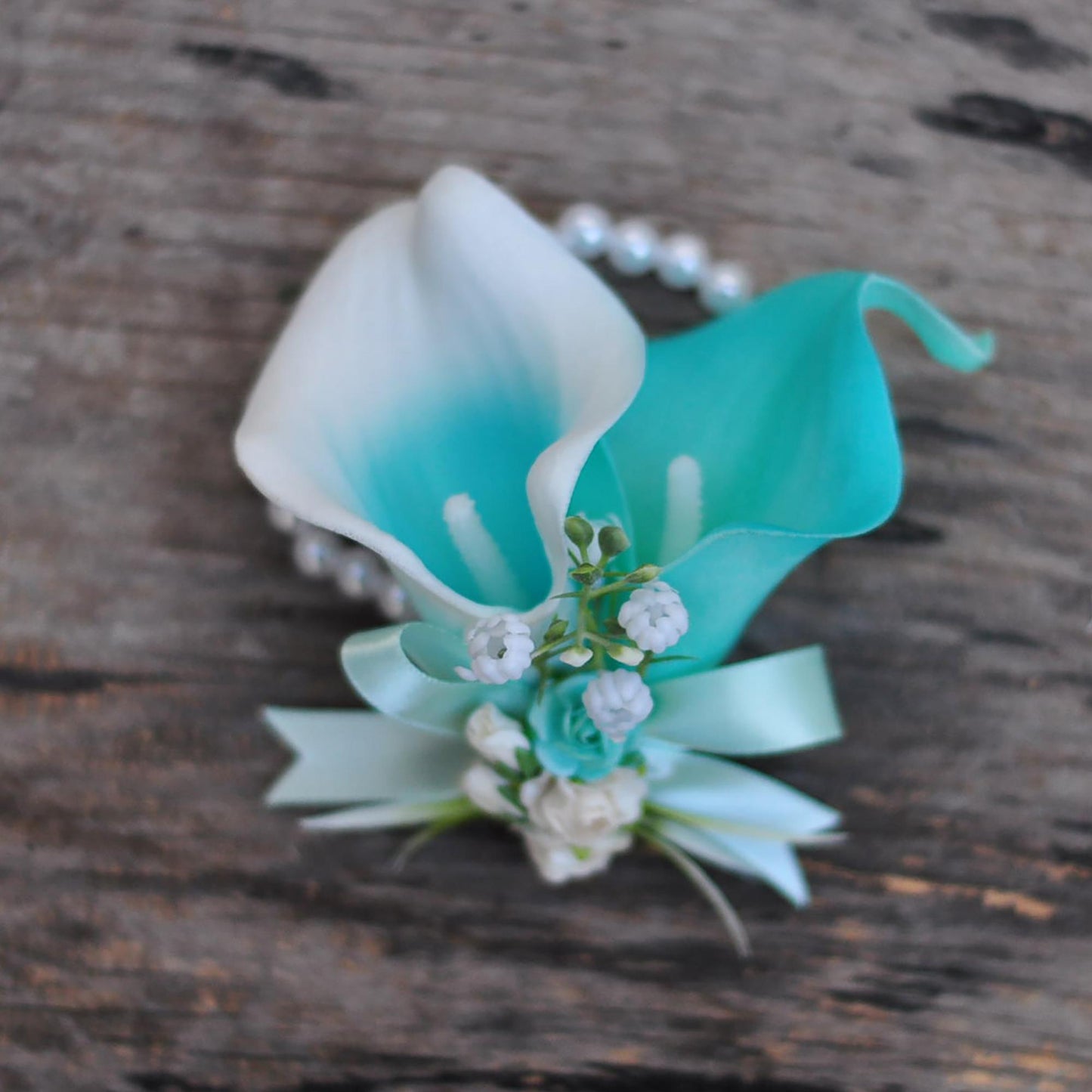 Cascade Tiffany Blue Calla Lily Bridal Bouquet, Simple Tiffany Blue Bridesmaid Bouquet, Classic Tiffany Blue Wedding Bouquet, Spa Blue Swag