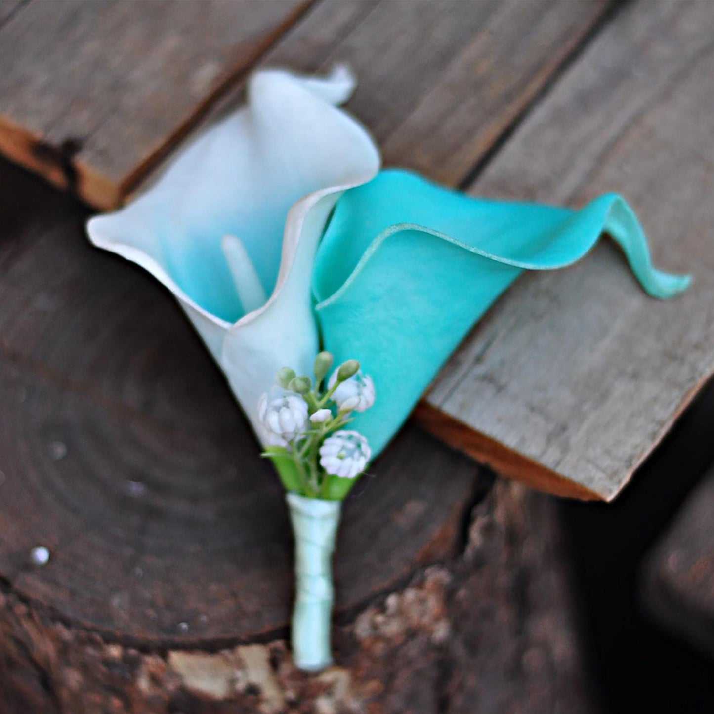 Cascade Tiffany Blue Calla Lily Bridal Bouquet, Simple Tiffany Blue Bridesmaid Bouquet, Classic Tiffany Blue Wedding Bouquet, Spa Blue Swag