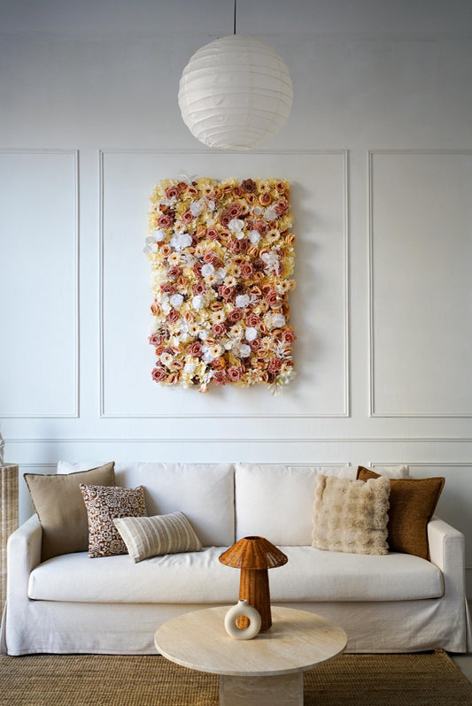 Rust Sepia Rose Flower Wall - Easy Install 5D Flower Panel, Custom Shop Wall Decor, Baby Shower Backdrop, Wedding Photo Background