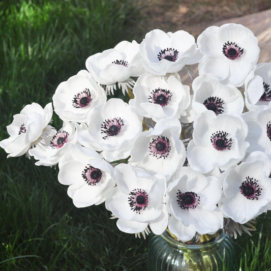 White Anemones,Real Touch White Anemones,Navy Blue Anemones,Anemones Bouquet,Faux Anemones DIY Flowers Gift For Wedding Bouquet,Home Decor