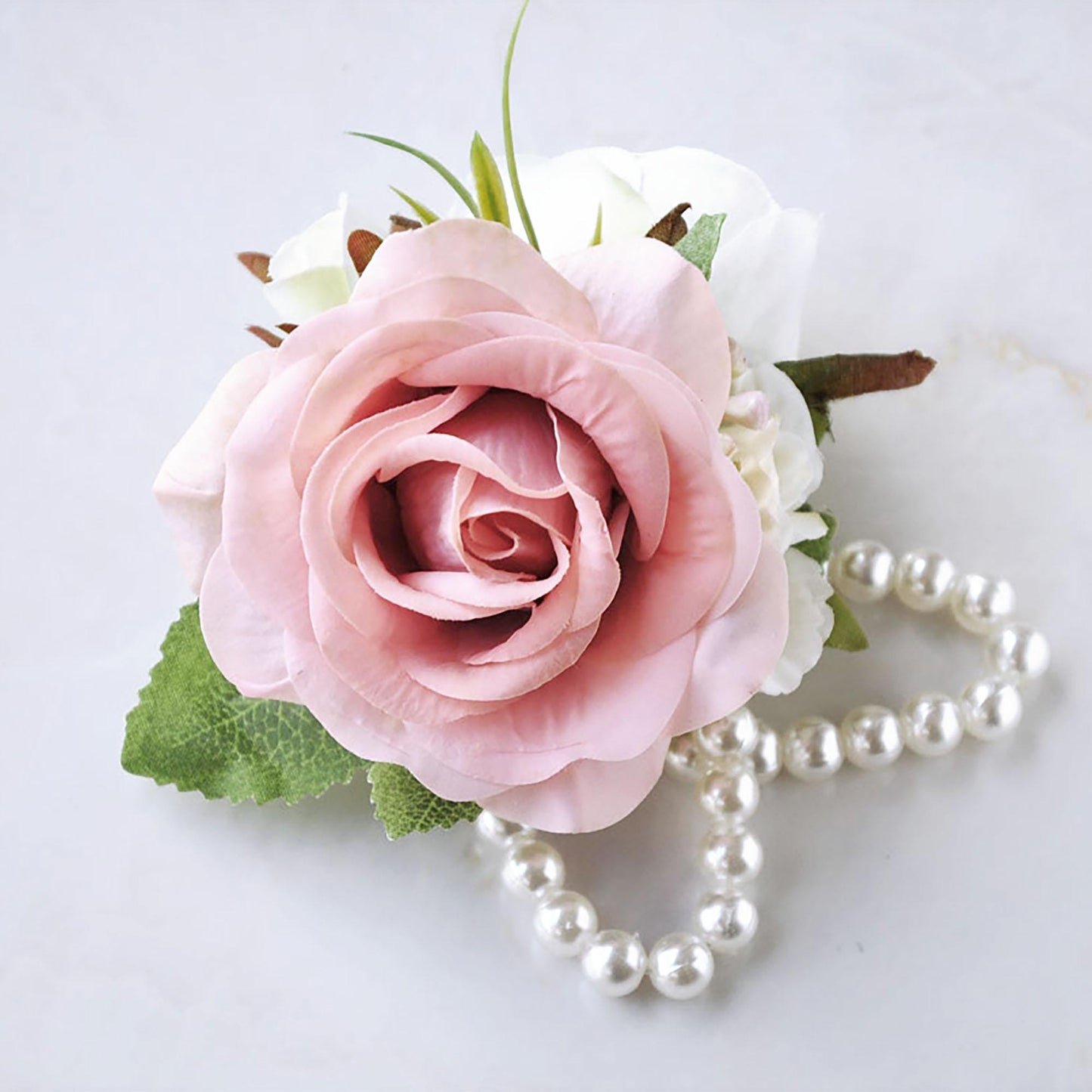 Personalized Real Touch Dusty Rose Pearl Bracelet Wrist Corsage Gift For Her Bridesmaid, Prom, Wedding, Bridal Accessories, Cake Topper Gift