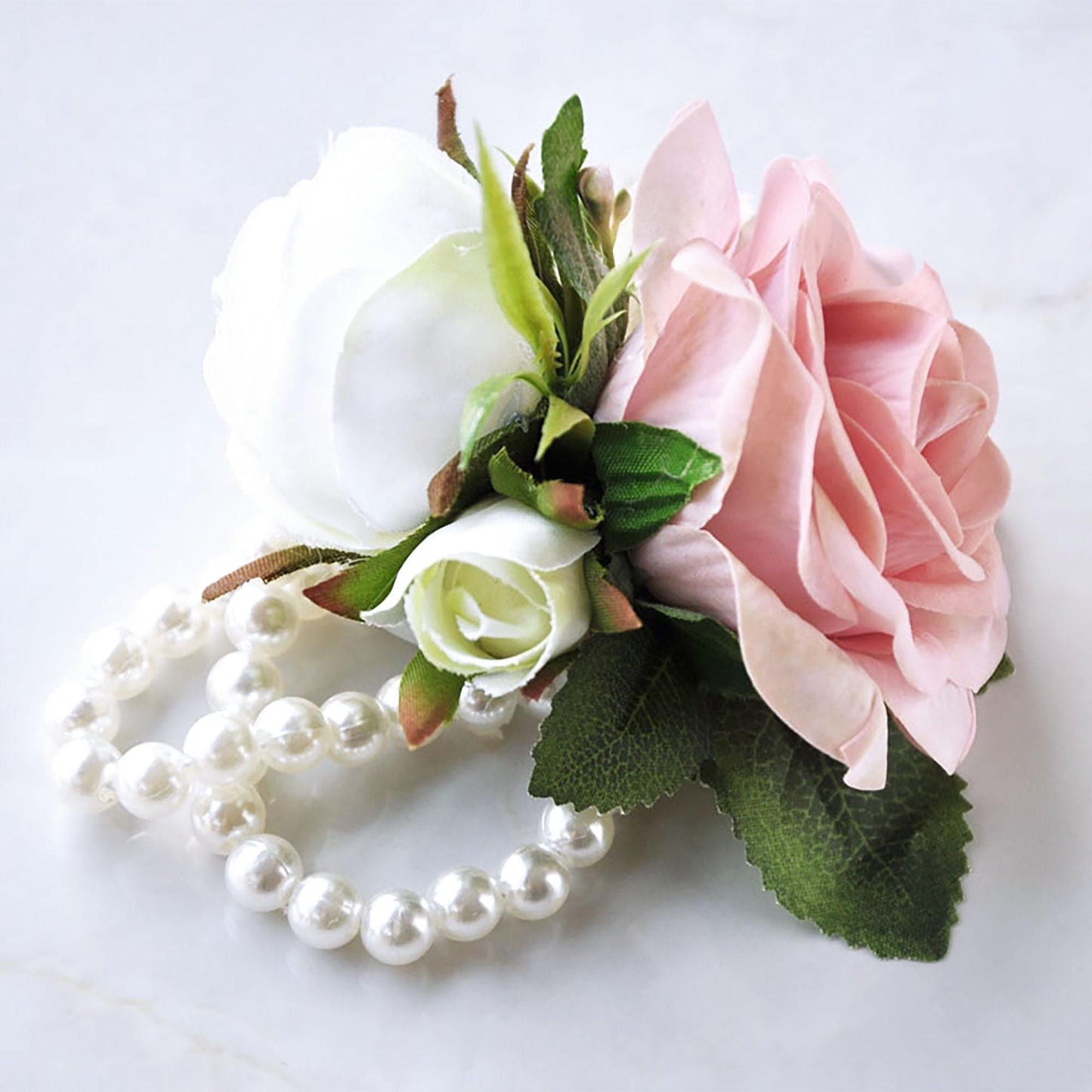 Personalized Real Touch Dusty Rose Pearl Bracelet Wrist Corsage Gift For Her Bridesmaid, Prom, Wedding, Bridal Accessories, Cake Topper Gift