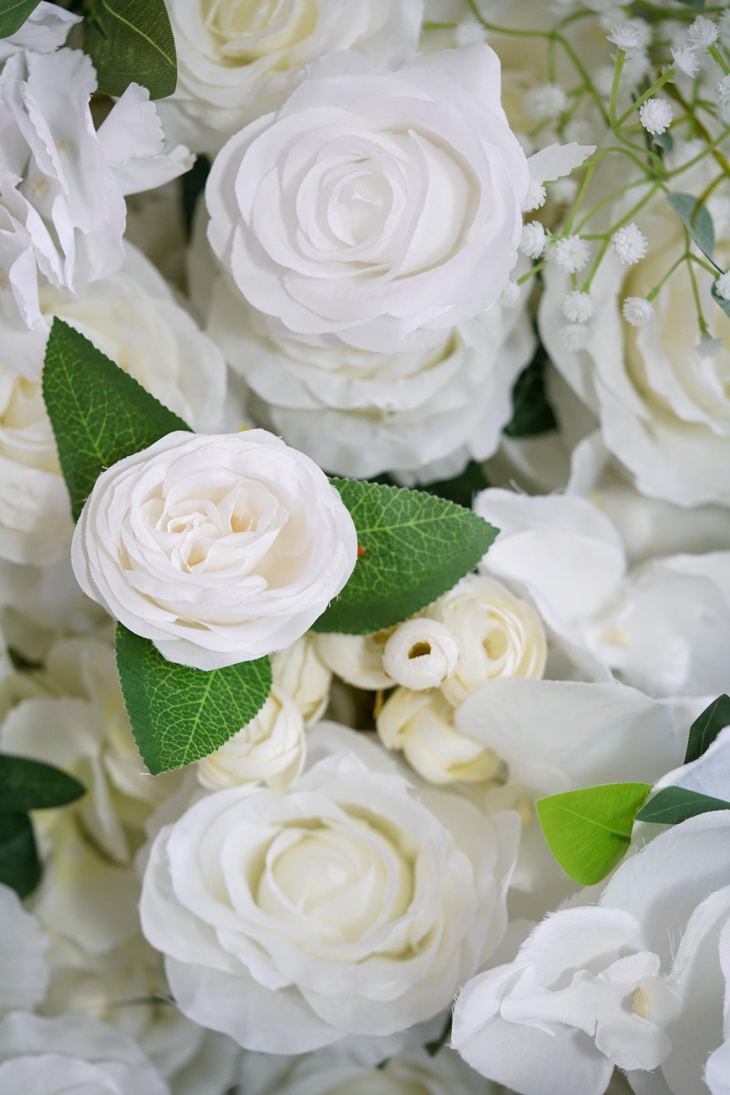 White Fabric Rose Flower Wall - Easy Install 5D Flower Panel, Custom Shop Wall Decor, Baby Shower Backdrop, Wedding Photo Background