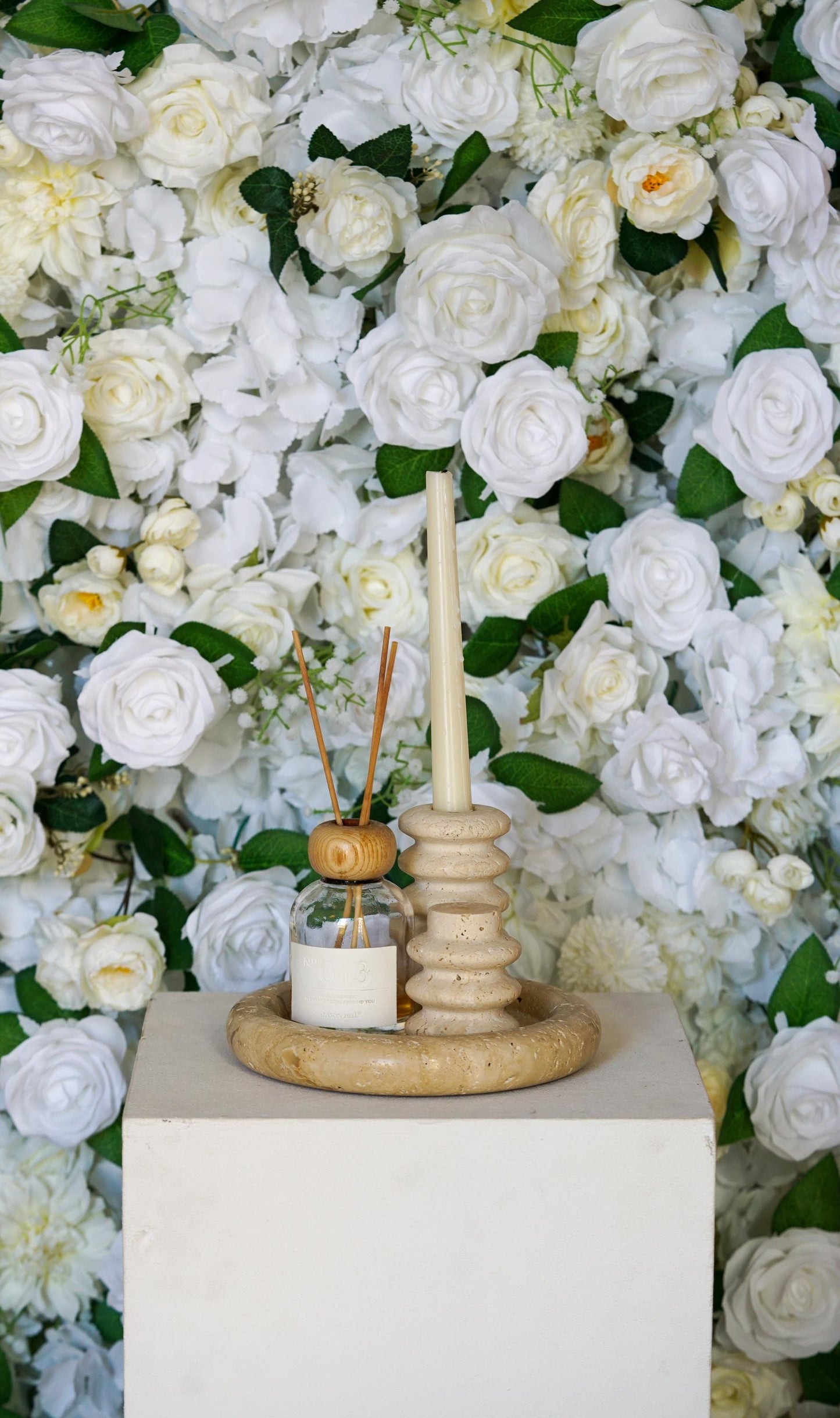 White Ivory Rose Flower Wall - Easy Install 5D Flower Panel, Custom Shop Wall Decor, Baby Shower Backdrop, Wedding Photo Background