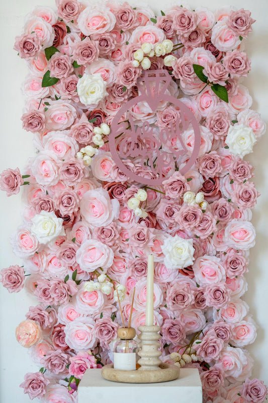 Rough Dusty Pink Rose Flower Wall - Easy Install 5D Flower Panel, Custom Shop Wall Decor, Baby Shower Backdrop, Wedding Photo Background