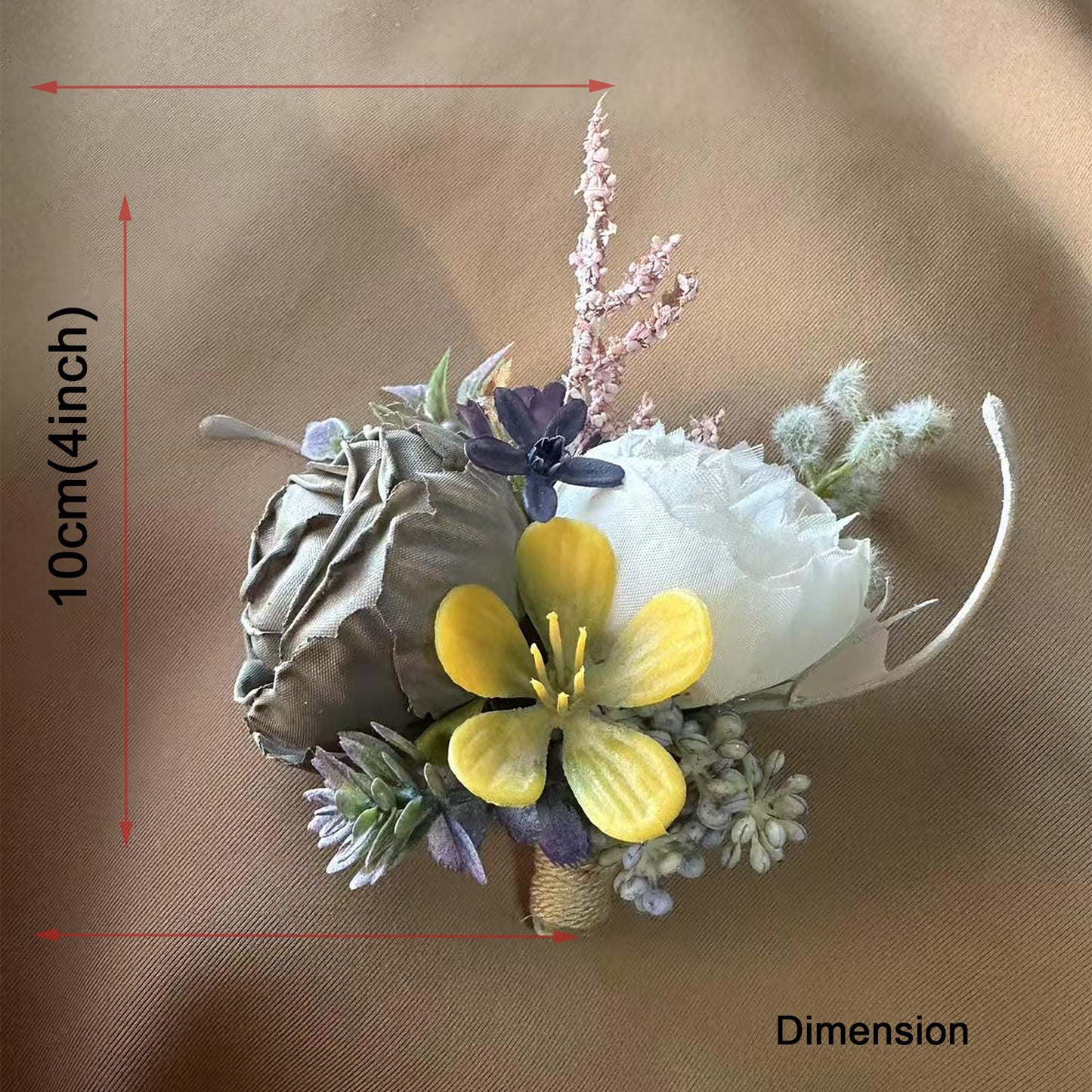 Vintage Brown Peony Boutonniere, Retro White Rose Boutonniere, Rustic Beach Wedding Gift, Dad Boutonniere Gift, Best Man Boutonniere Gift