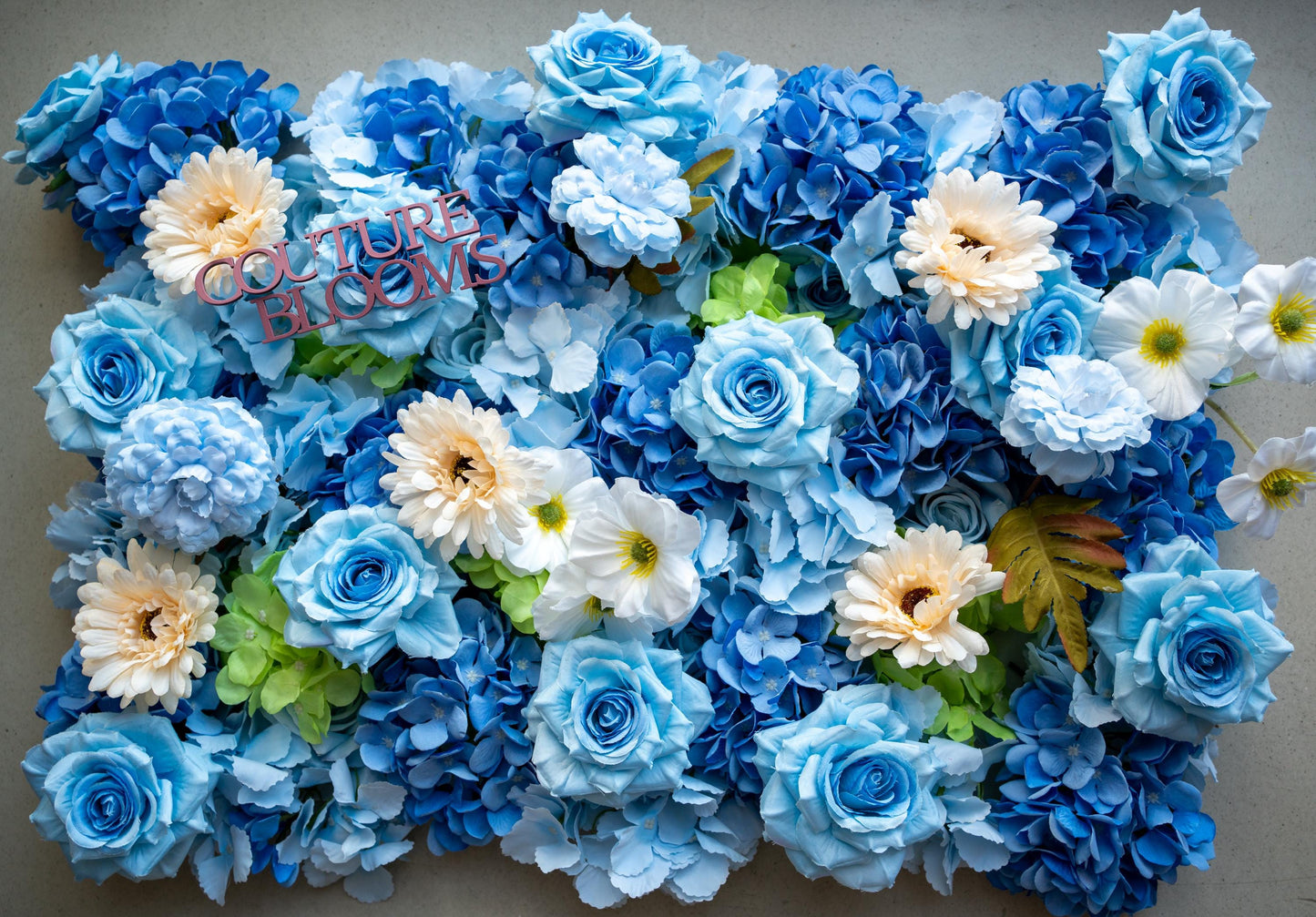 Spa Blue Rose Daisy Flower Wall - Easy Install 5D Flower Panel, Custom Shop Wall Decor, Baby Shower Backdrop, Wedding Photo Background